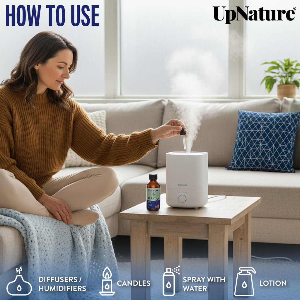 UpNature Breathe Essential Oils Blend (2oz) – Eucalyptus, Peppermint & Tea Tree for Diffusers
