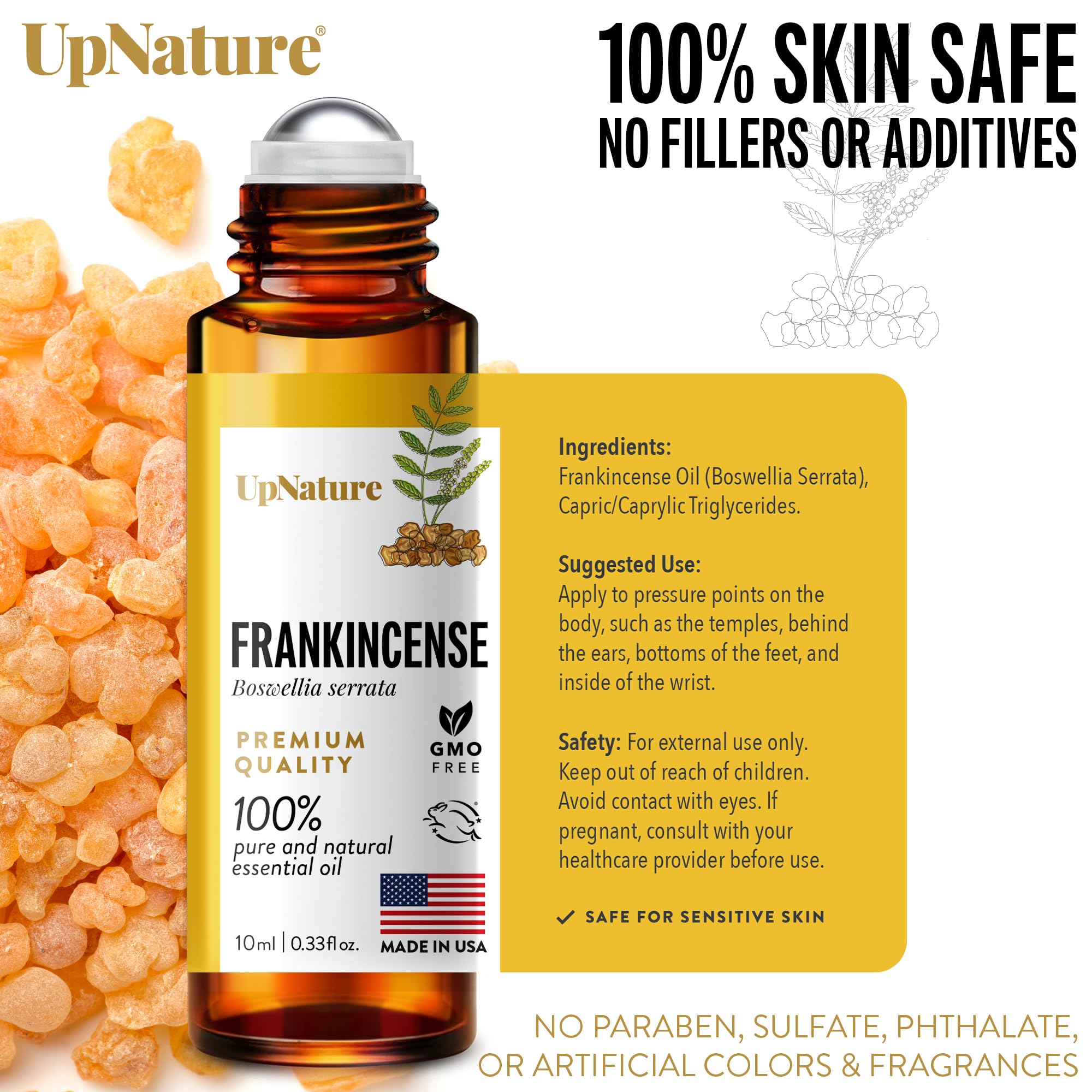 UpNature Frankincense Essential Oil Roll-On – 100% Pure for Skin
