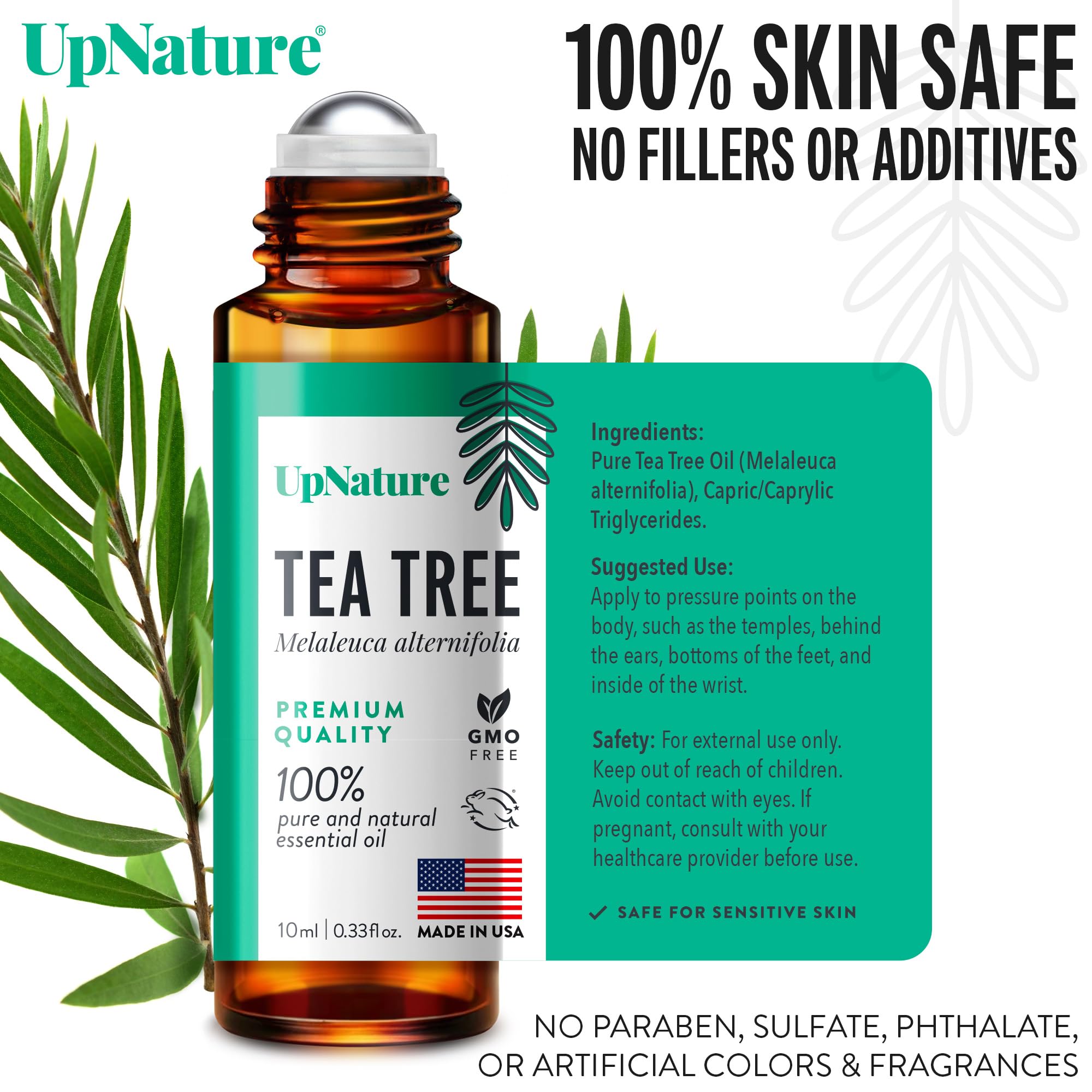 UpNature Tea Tree Essential Oil Roll-On – 100% Natural for Skin