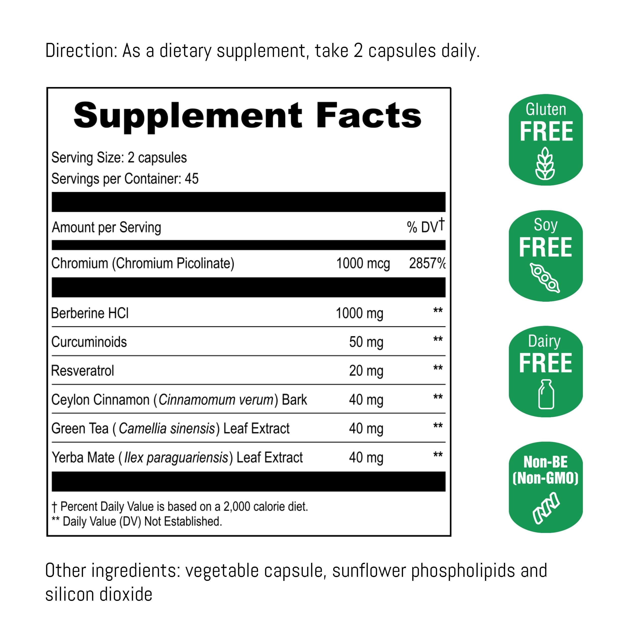 UpNourish Liposomal Berberine 1000mg – Cinnamon, Chromium, Curcuminoids & More | 90 Vegan Capsules