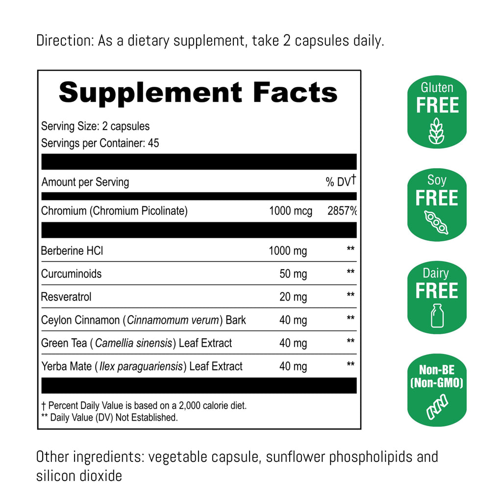 UpNourish Liposomal Berberine 1000mg – Cinnamon, Chromium, Curcuminoids & More | 90 Vegan Capsules
