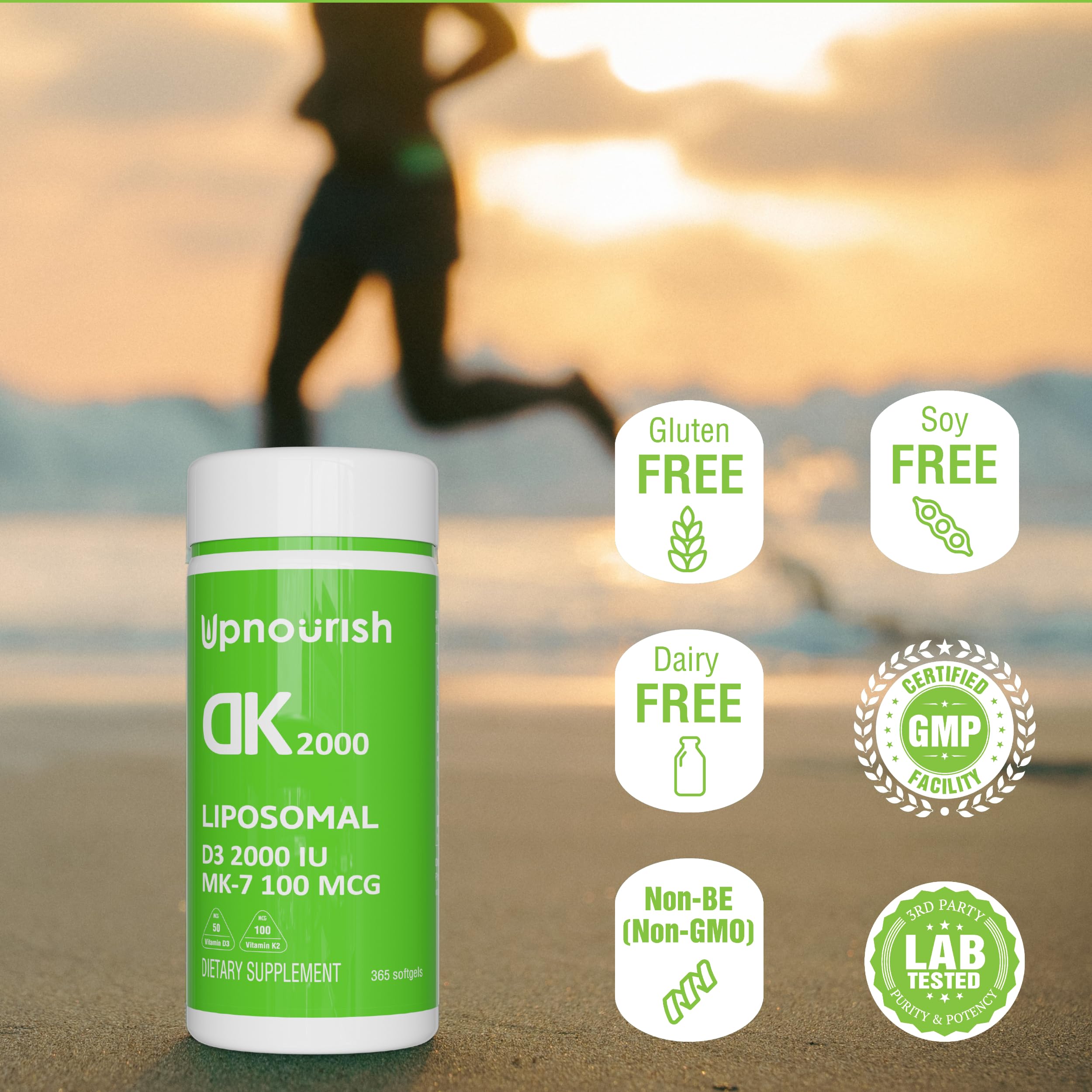 UpNourish Liposomal Vitamin D3 K2 2000 IU with MK-7 100 mcg | 365 Mini Softgels