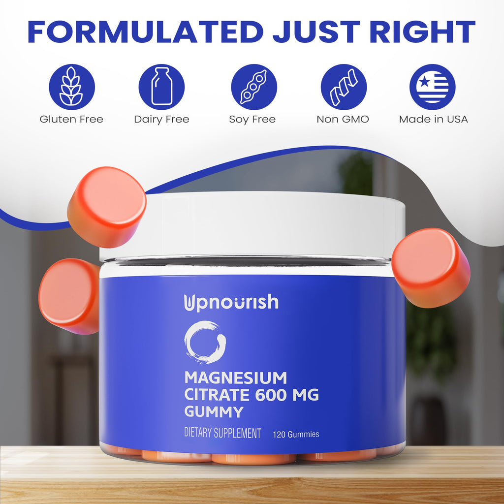 UpNourish Magnesium Gummies – 600mg Magnesium Citrate for Adults & Kids