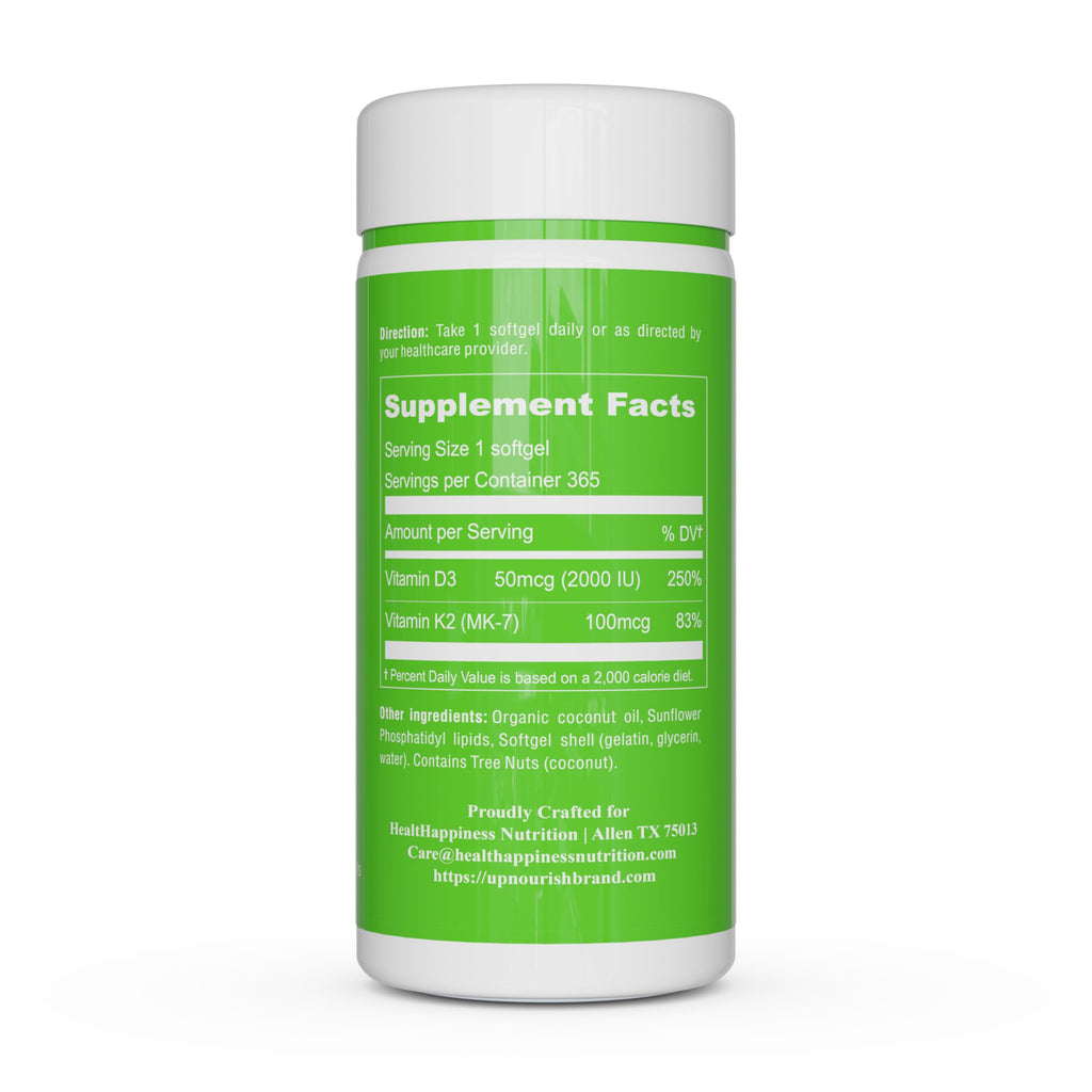 UpNourish Liposomal Vitamin D3 K2 2000 IU with MK-7 100 mcg | 365 Mini Softgels