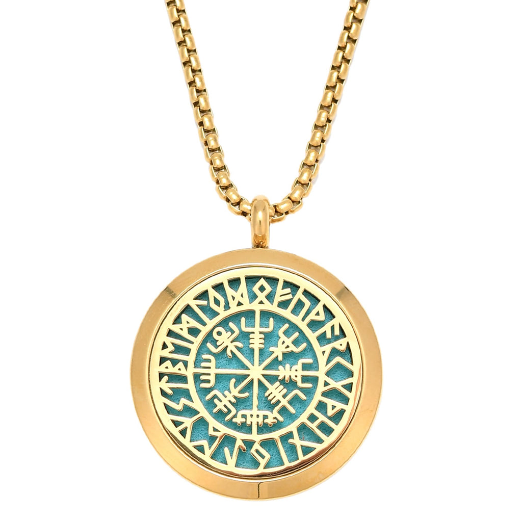 Upper Norse Vikings Amulet Diffuser Necklace – Gold Stainless Steel Locket for Aromatherapy
