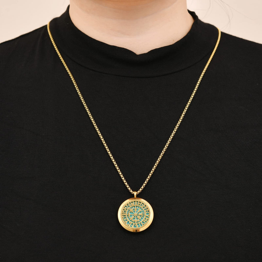 Upper Norse Vikings Amulet Diffuser Necklace – Gold Stainless Steel Locket for Aromatherapy