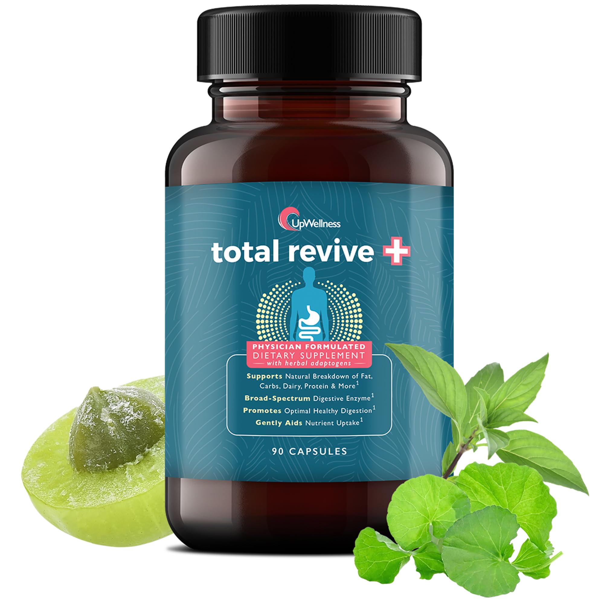 UpWellness Total Revive+ Digestive Enzymes | Broad-Spectrum Digestive Health | 90 Capsules