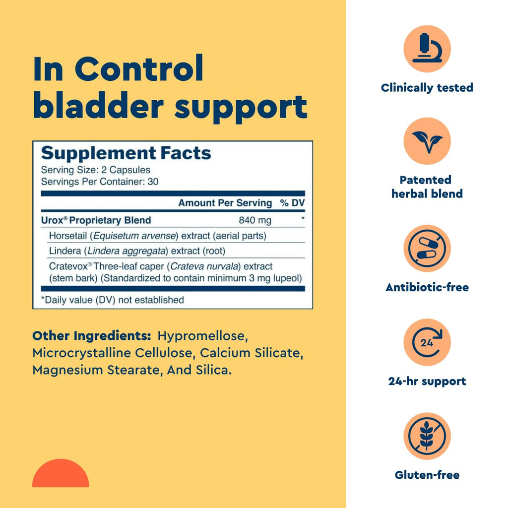 Uqora In Control Bladder Support - Daily Herbal Capsule for Urinary Comfort, Gluten-Free & Vegetarian, 2 Pack (120 Capsules)