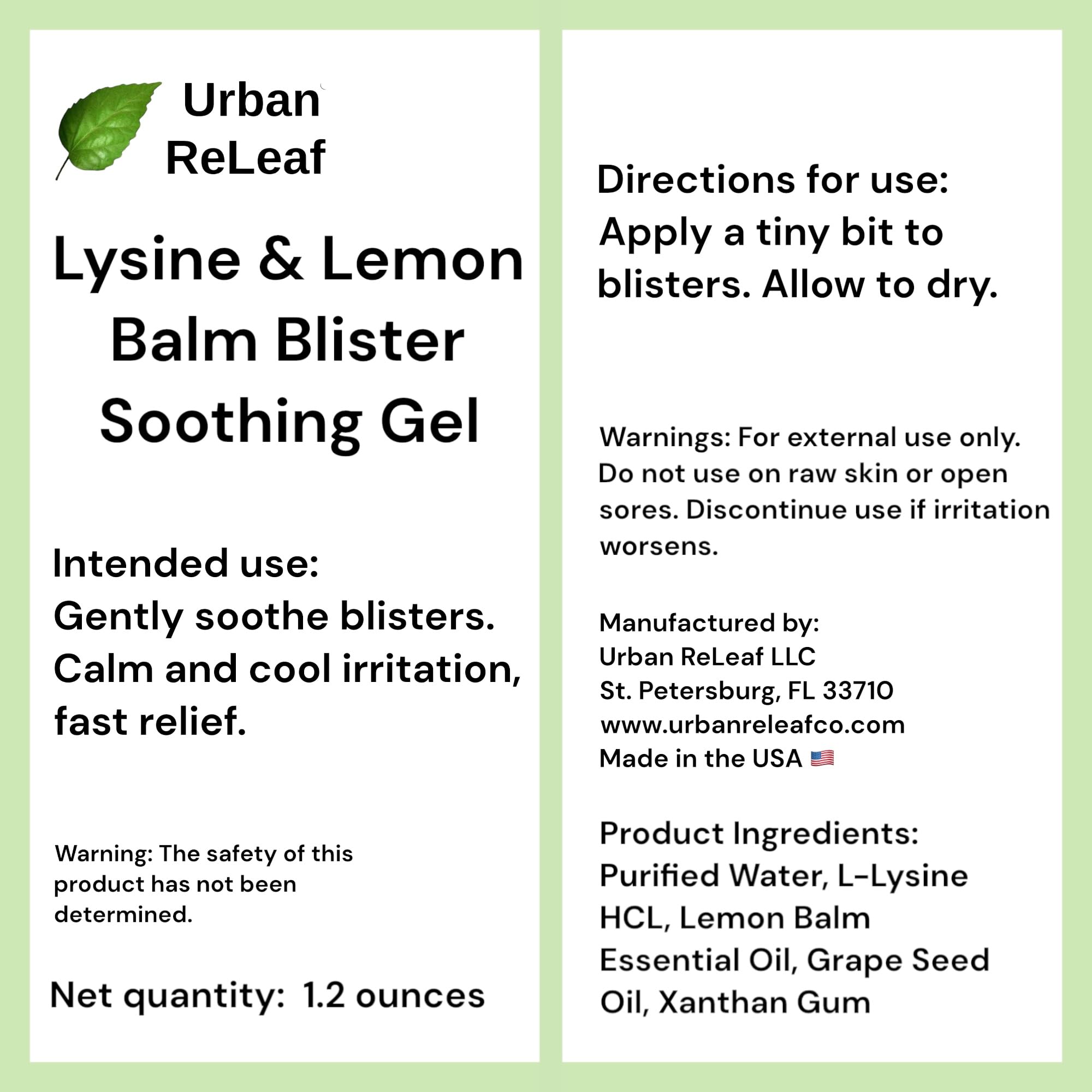 Urban ReLeaf Lysine & Lemon Balm Blister Soothing Gel – Fast-Drying, 100% Natural Help