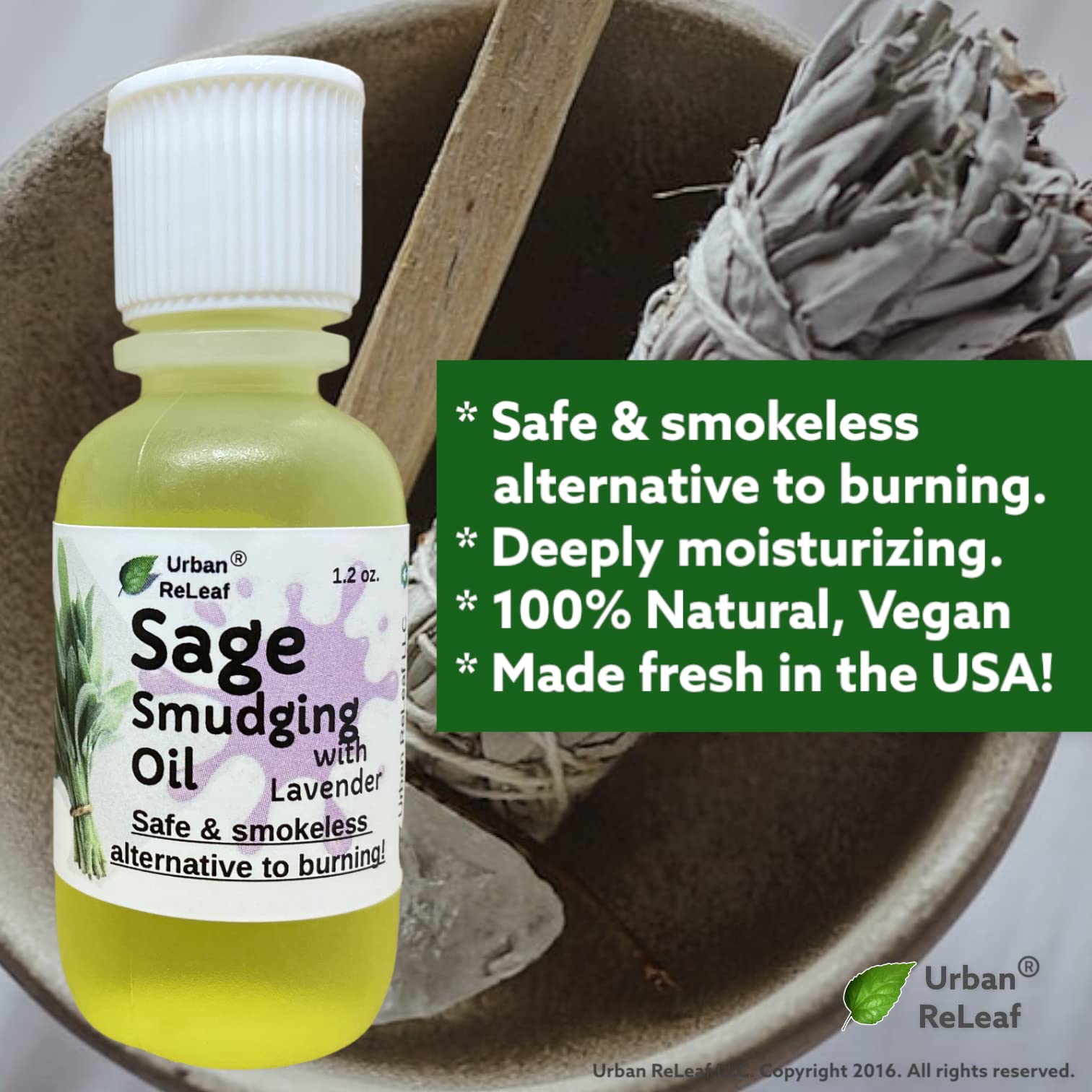 Urban ReLeaf Sage Smudging Oil with Lavender – Smokeless 1.2 oz (Pack of 2), Vegan, Made in USA