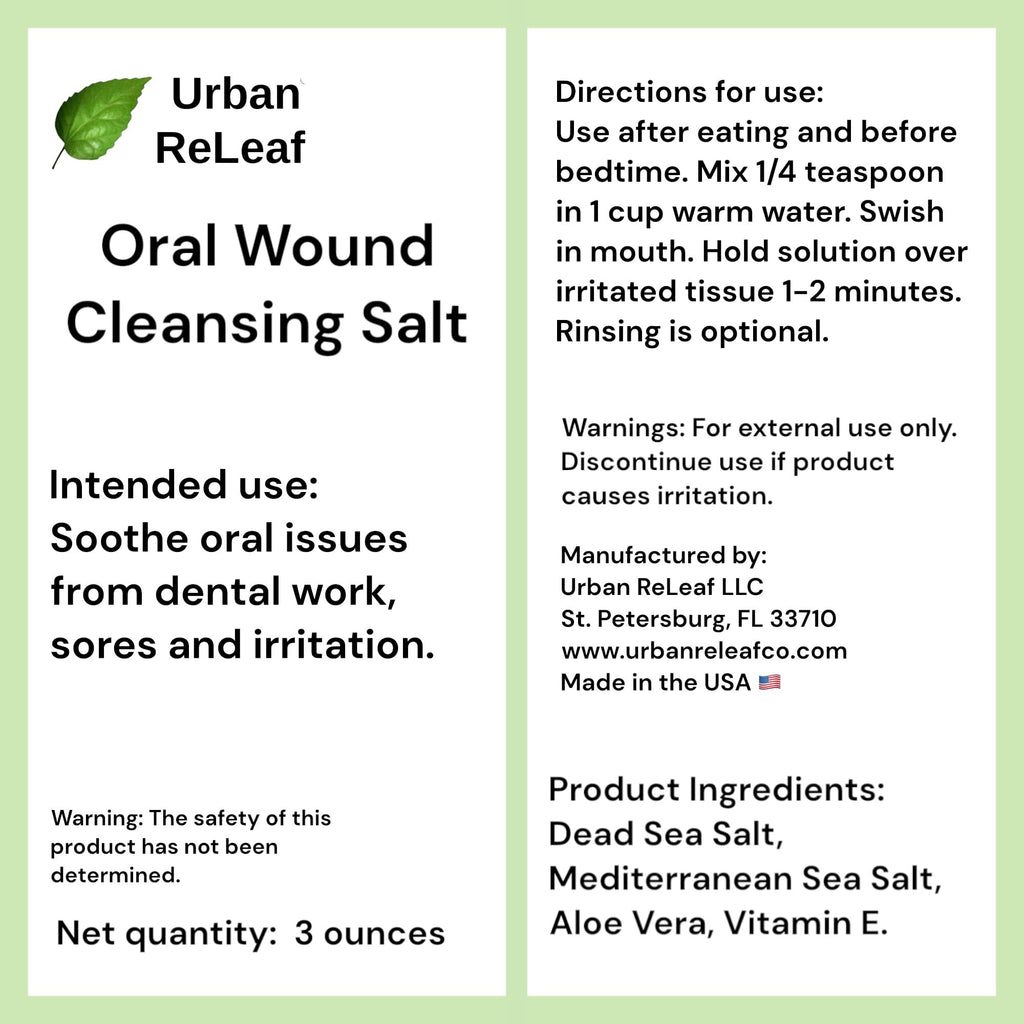 Urban ReLeaf Oral Wound Cleansing Salt – 3 oz, 45 Cups, Made in USA