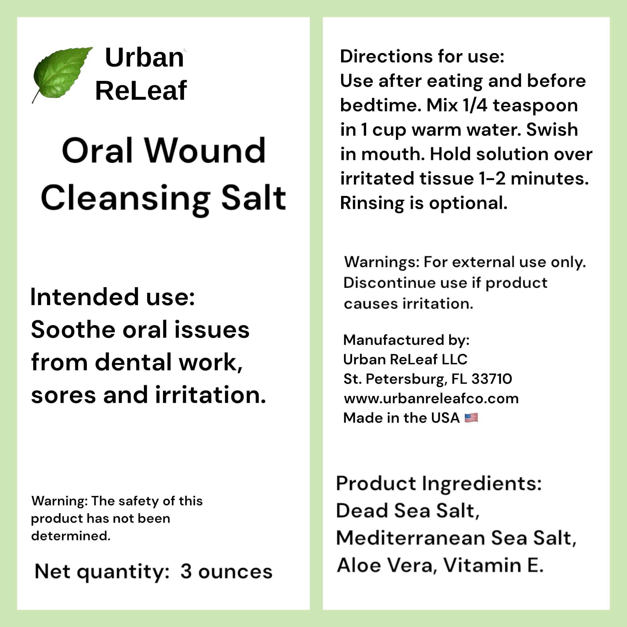 Urban ReLeaf Oral Wound Cleansing Salt – 3 oz, 45 Cups, Made in USA