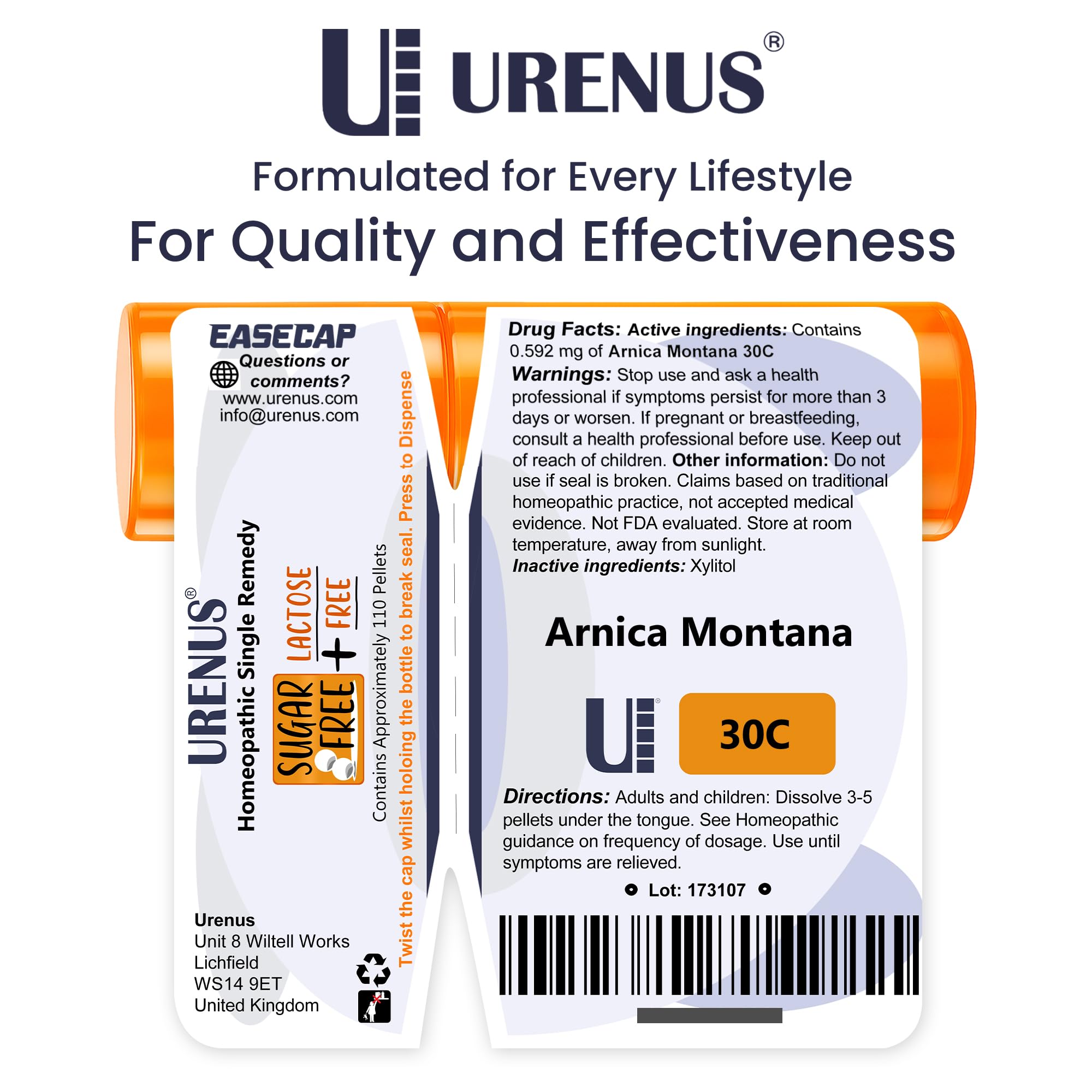 Arnica Montana 30C Sugar Free Lactose Free Homeopathic Remedy - 110 Pellets | Urenus