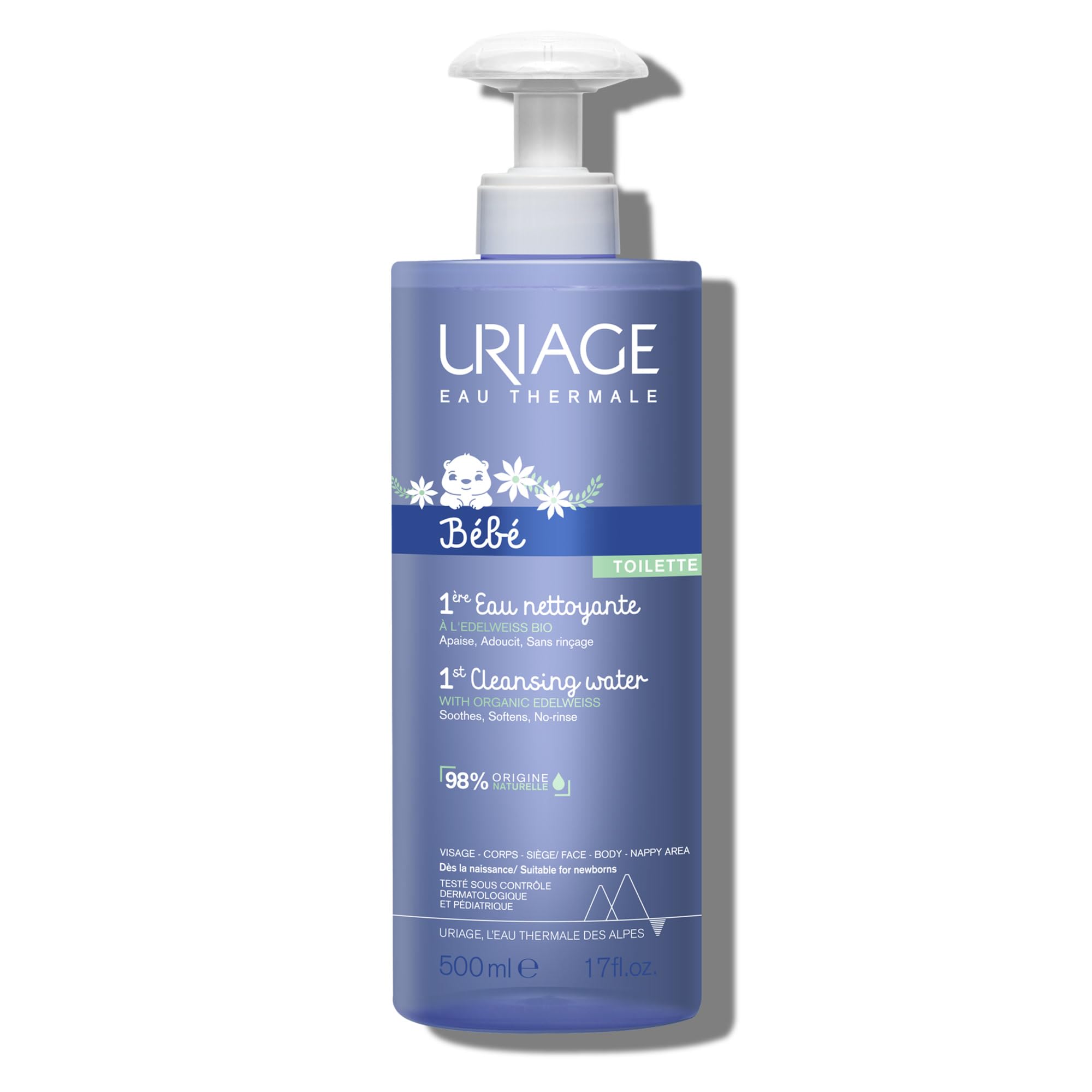 URIAGE Baby 1st Cleansing Water – No-Rinse, Organic Edelweiss, 500 mL