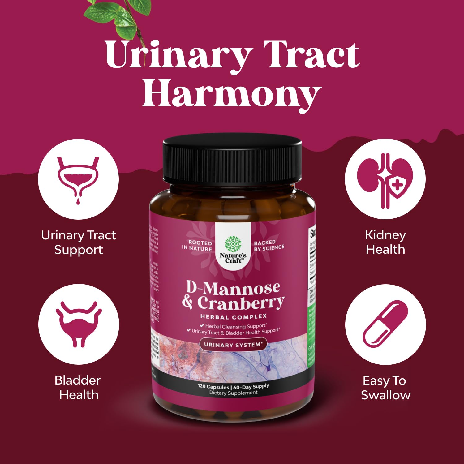 D Mannose with Cranberry 1000mg Capsules – Urinary Tract Health (120 Count)