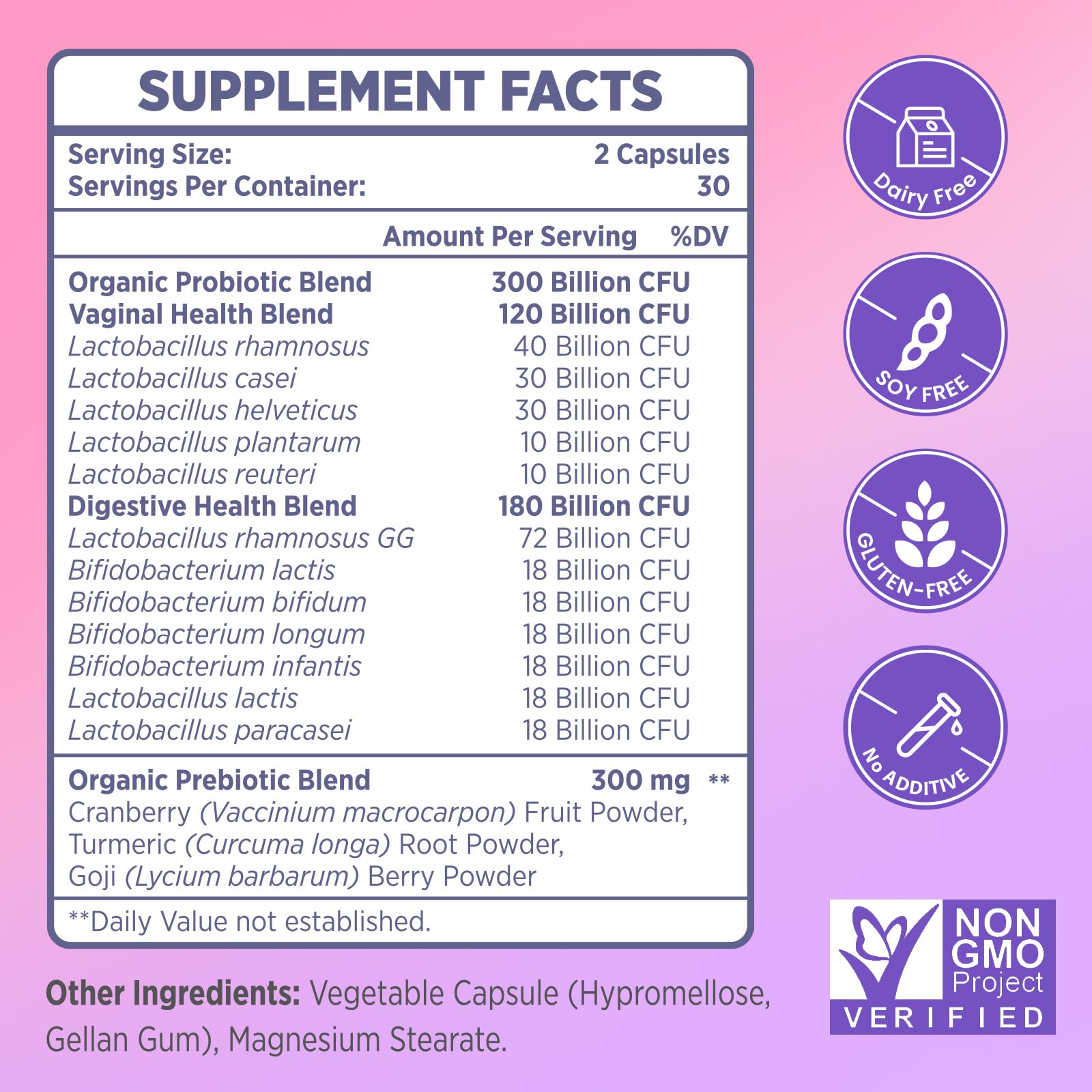 Vaginal Probiotics for Women – 300B CFUs, 12 Strains, 60 Capsules