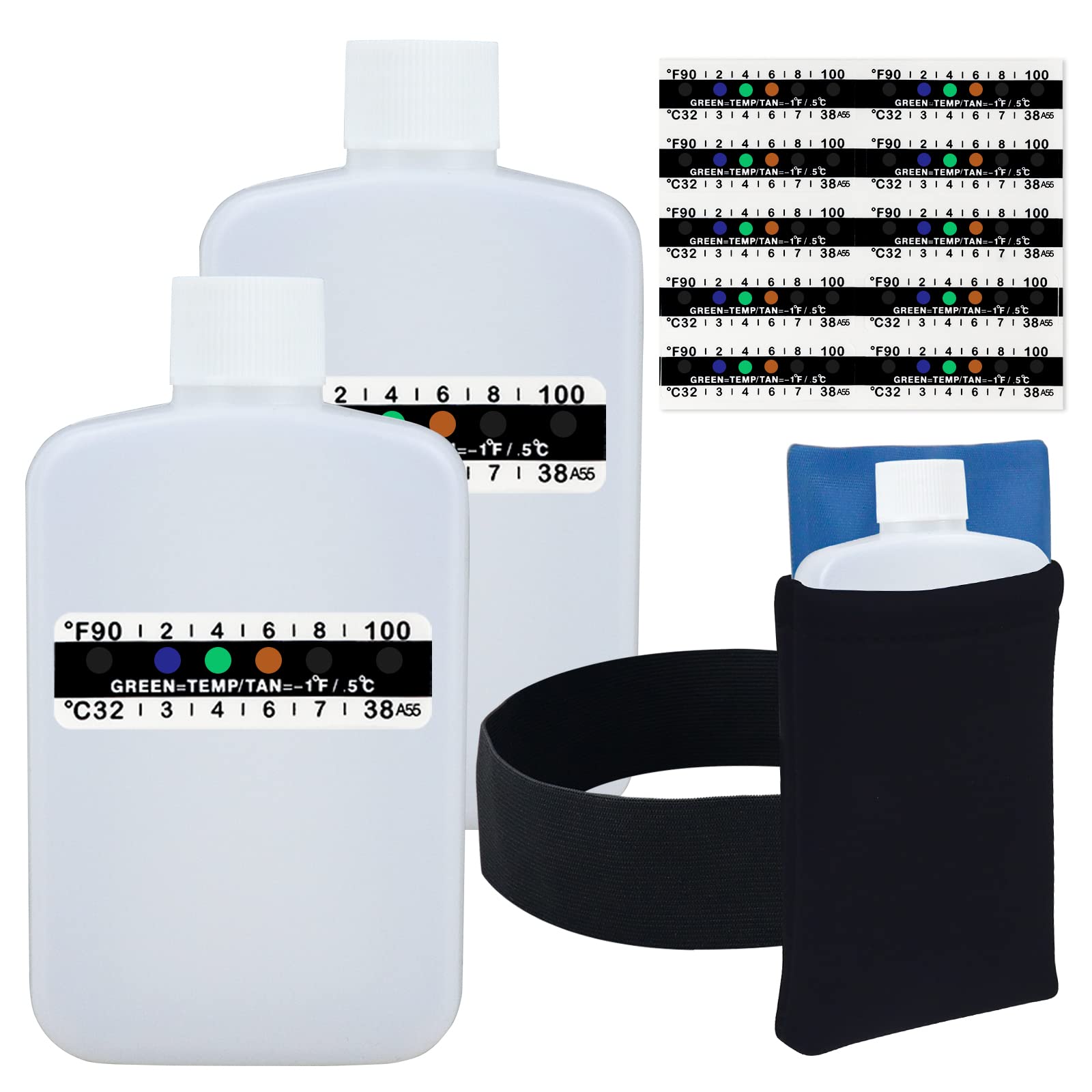 14 Pcs Urine Test Complete Kit – 2 White Bottles, Gel Bag, 10 Temperature Strips, Neoprene Bag & Leg Straps