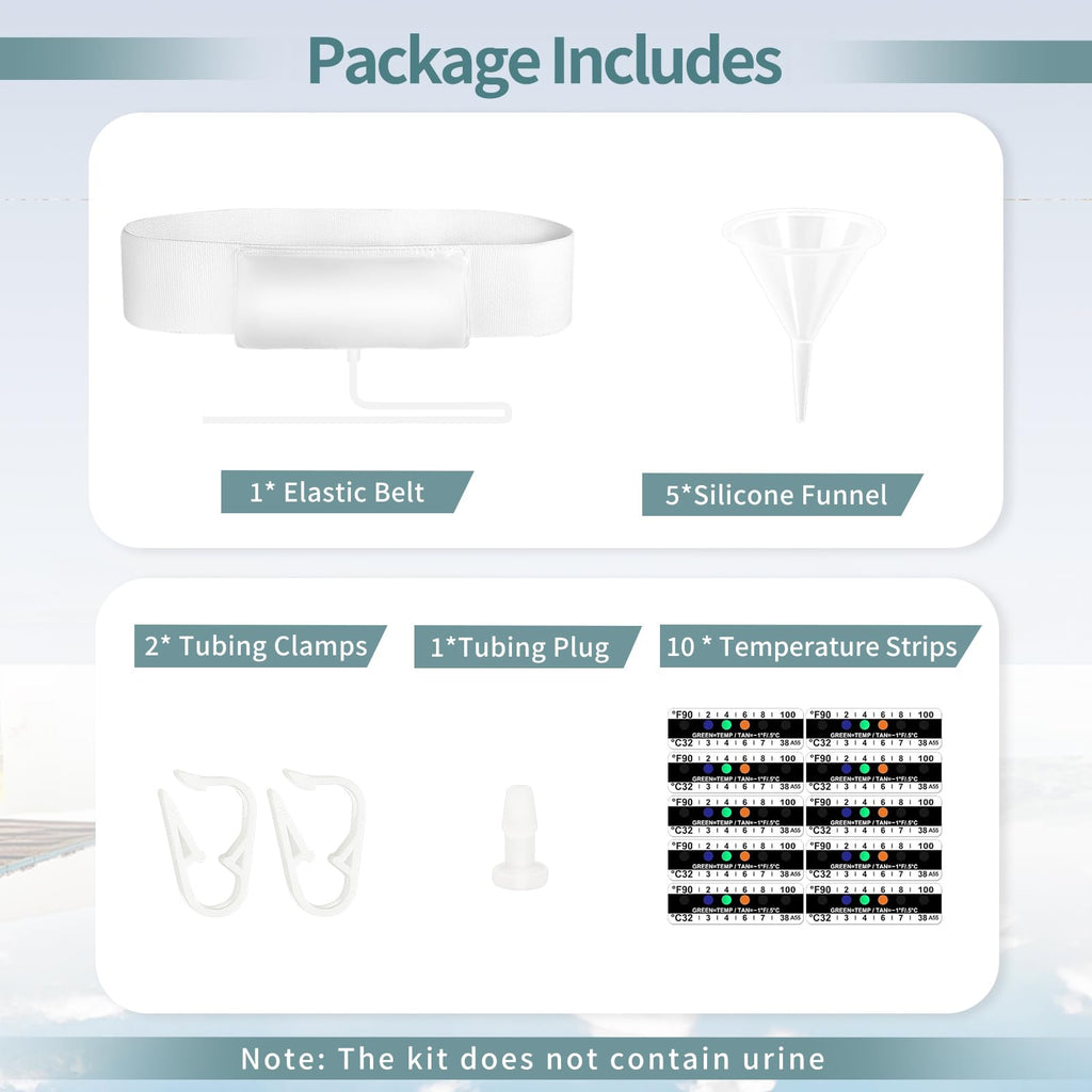 Urine Test Complete Kit — 43.3 Inch Concealed Belt, 2-4 oz Pouch, 5 Outlets, Temp Strips