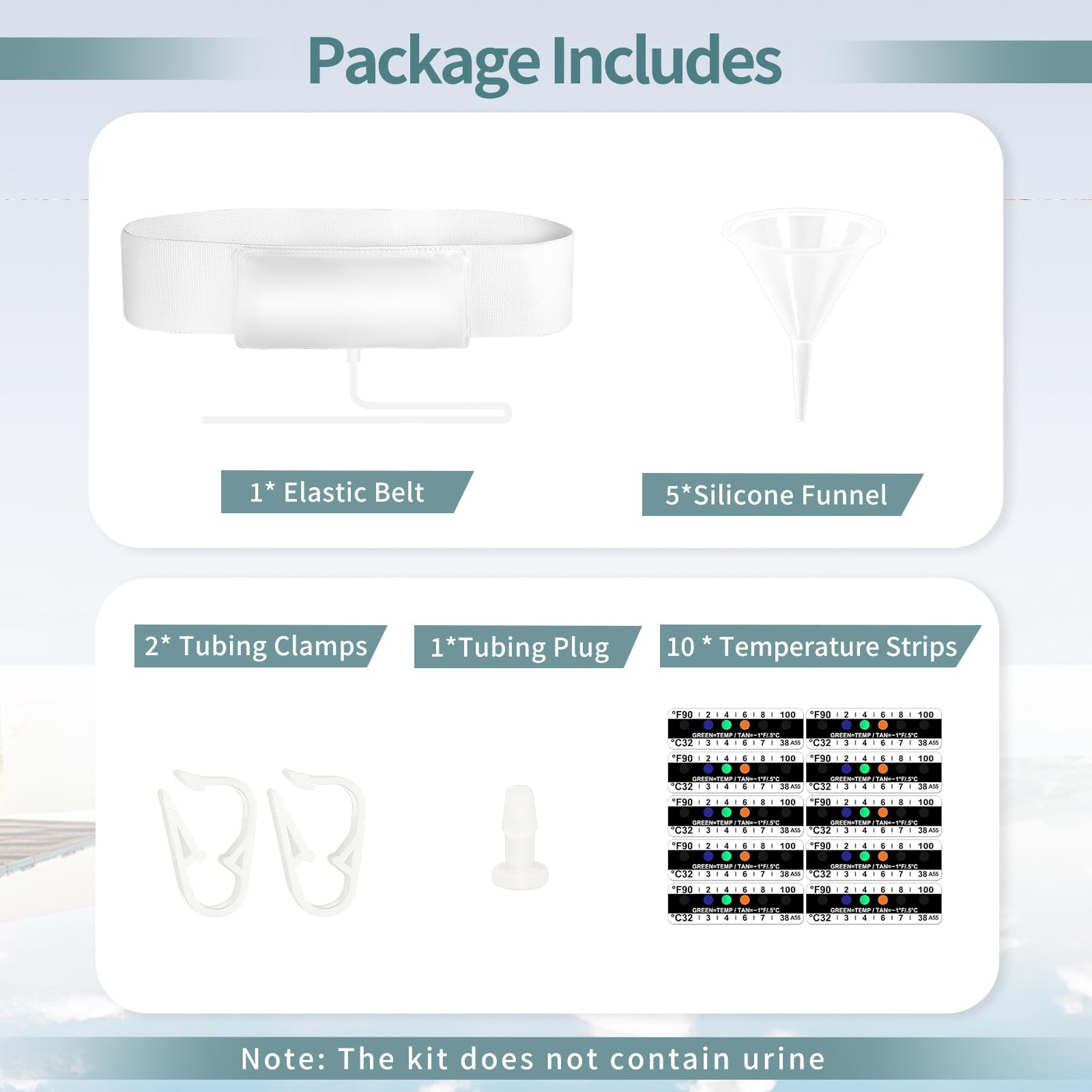 Urine Test Complete Kit — 43.3 Inch Concealed Belt, 2-4 oz Pouch, 5 Outlets, Temp Strips