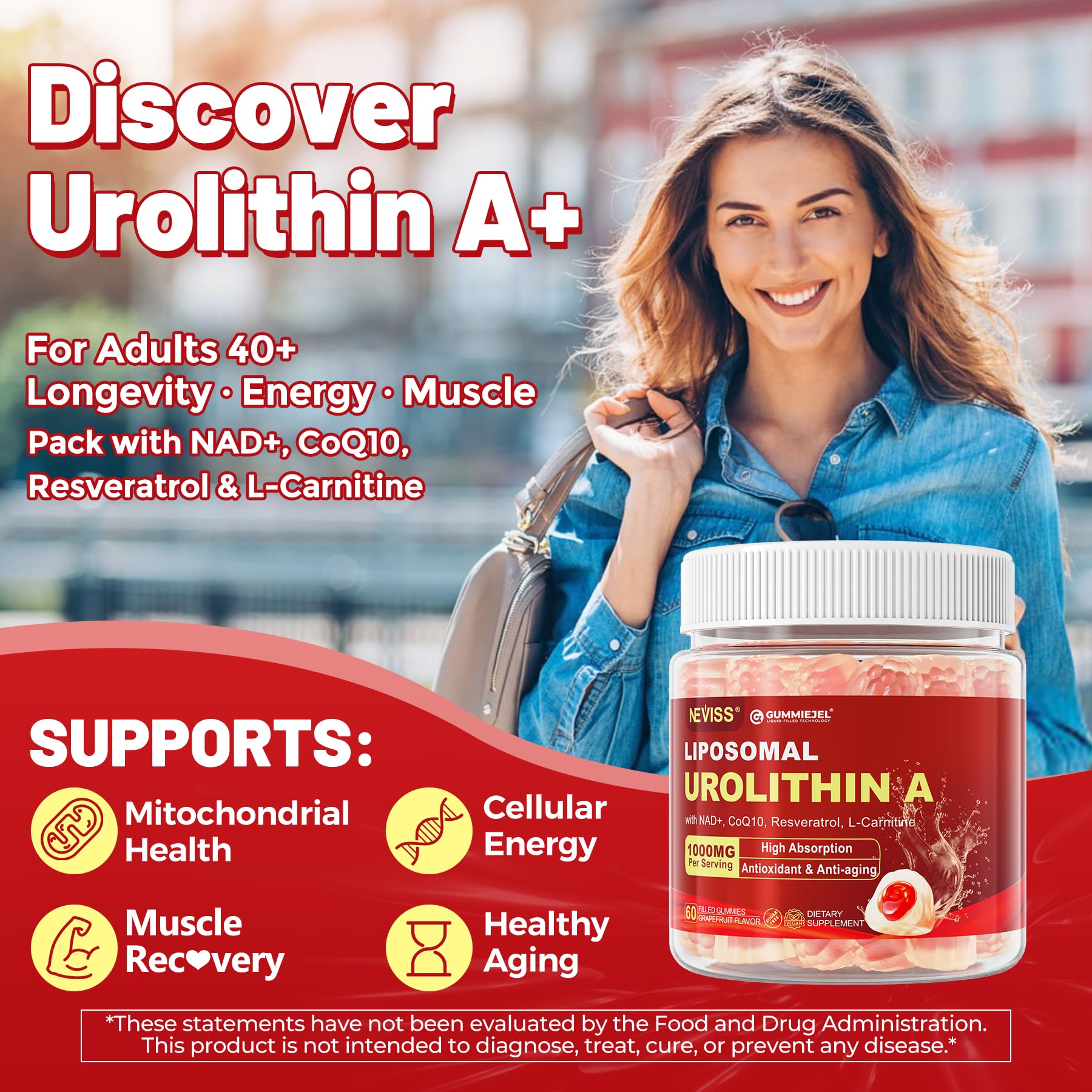 Urolithin A Gummies - 1000mg Liposomal, Longevity, Energy (Vegan)