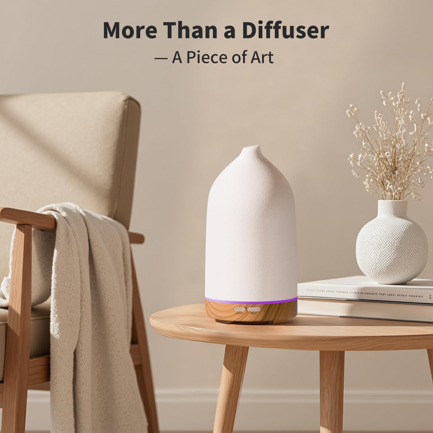 URPOWER 120ML Ceramic Essential Oil Diffuser – Ultrasonic, 7-Color LED, Auto Shut-Off