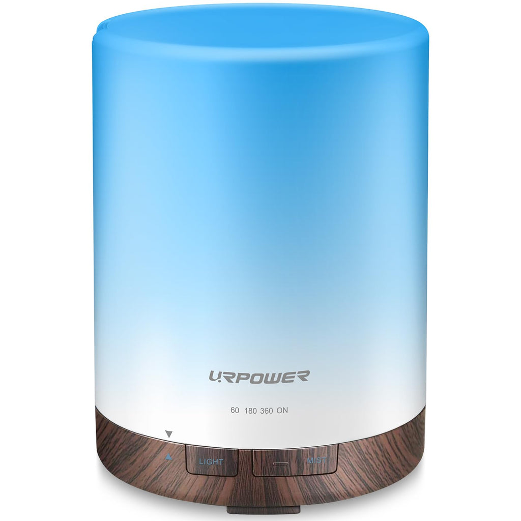 URPOWER 300ml Essential Oil Diffuser | Ultrasonic Humidifier, Auto Shut Off, 7 Color LEDs, 4 Timers