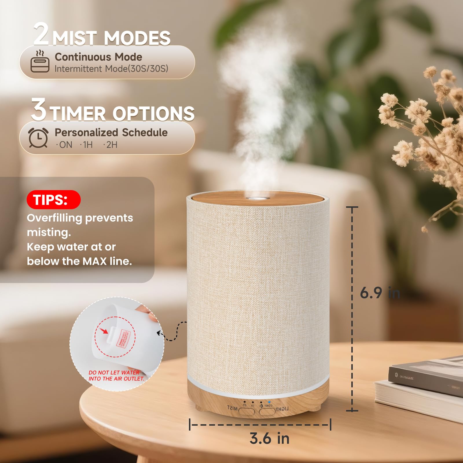 URPOWER 100ML Essential Oil Diffuser with Linen Cover – 7 Color Lights