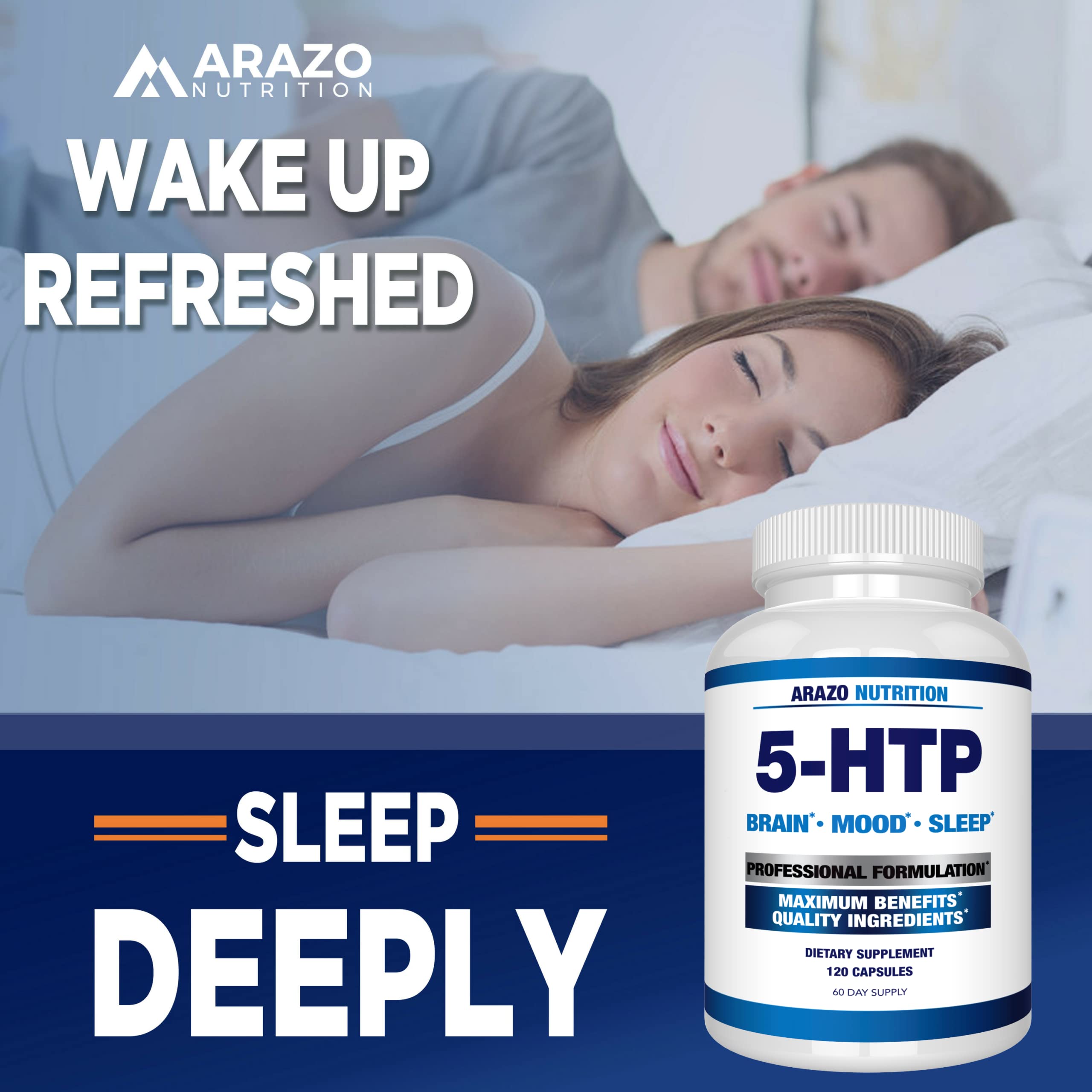 5-HTP 200 mg Plus Calcium – Mood & Sleep Support | 120 Capsules | Arazo Nutrition