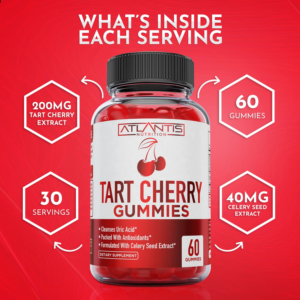 Atlantis Tart Cherry Gummies with Celery Seed Extract - Uric Acid Cleanse & Gout Relief