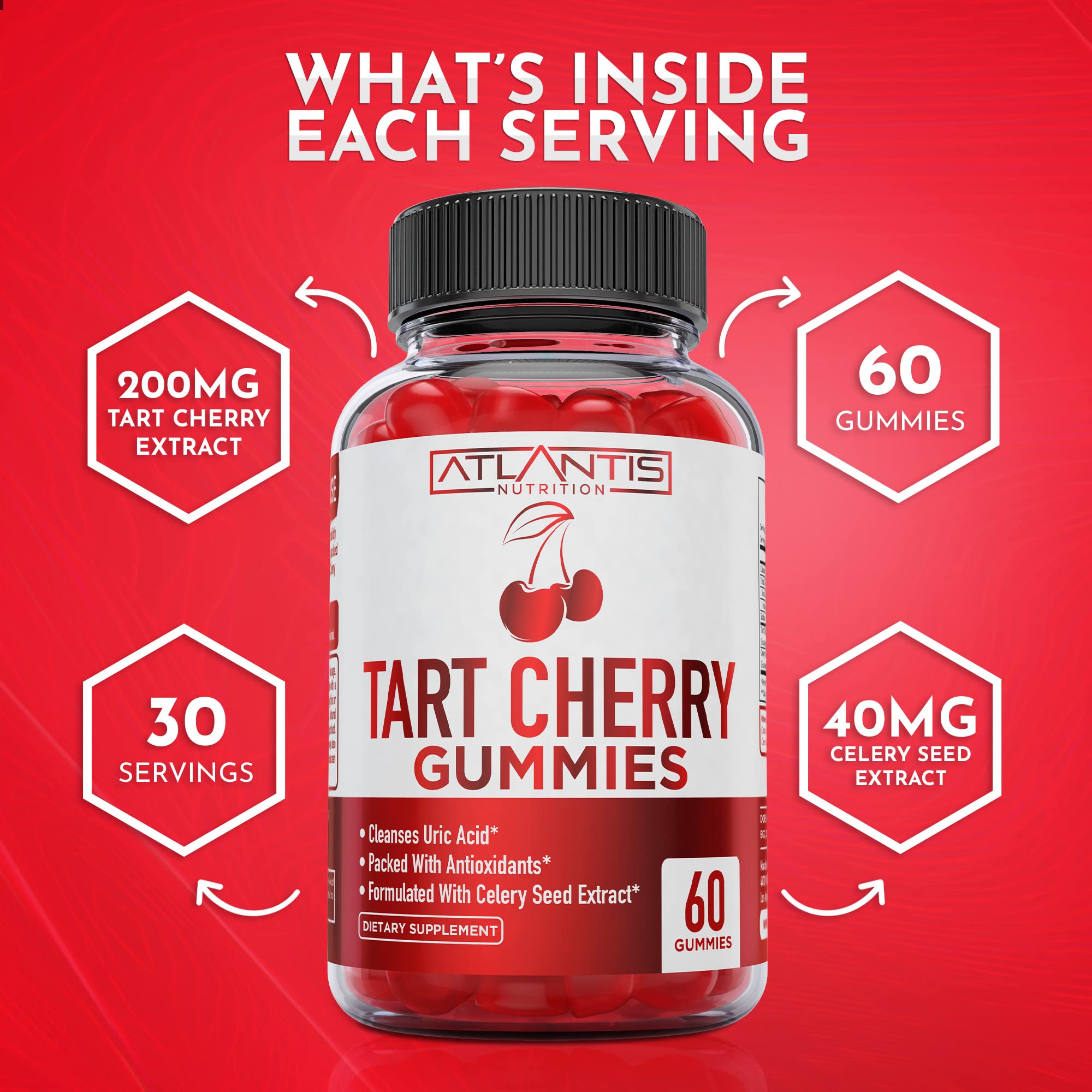 Atlantis Tart Cherry Gummies with Celery Seed Extract - Uric Acid Cleanse & Gout Relief