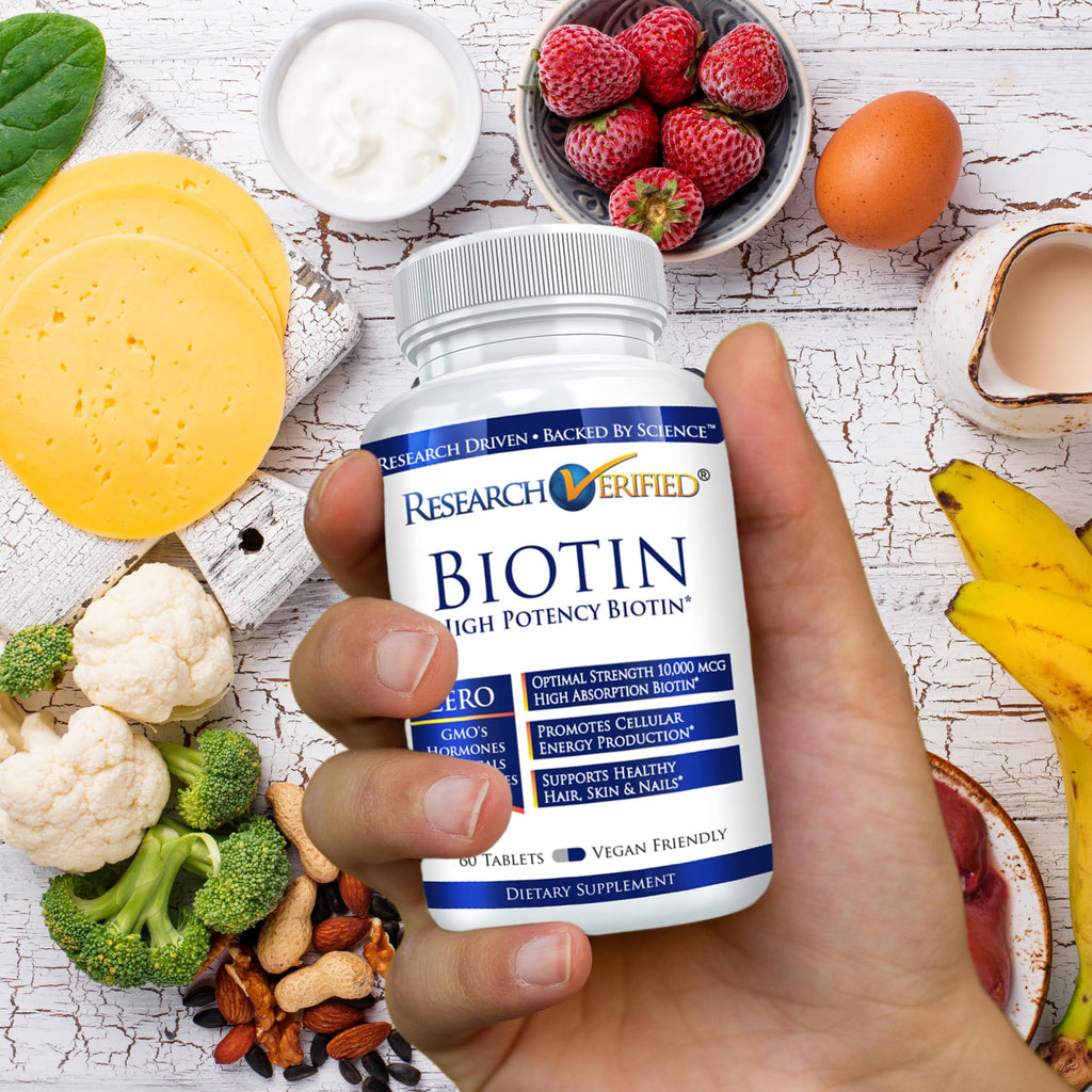Research Verified Biotin 10,000mcg – Vegan Hair, Skin & Nails