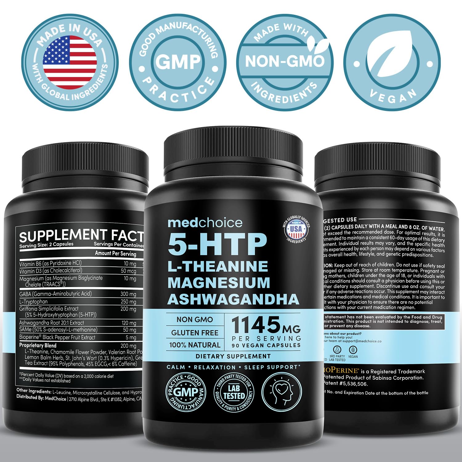 15-in-1 Mood Support Supplement - 5-HTP 200mg + L-Theanine, Magnesium & Ashwagandha