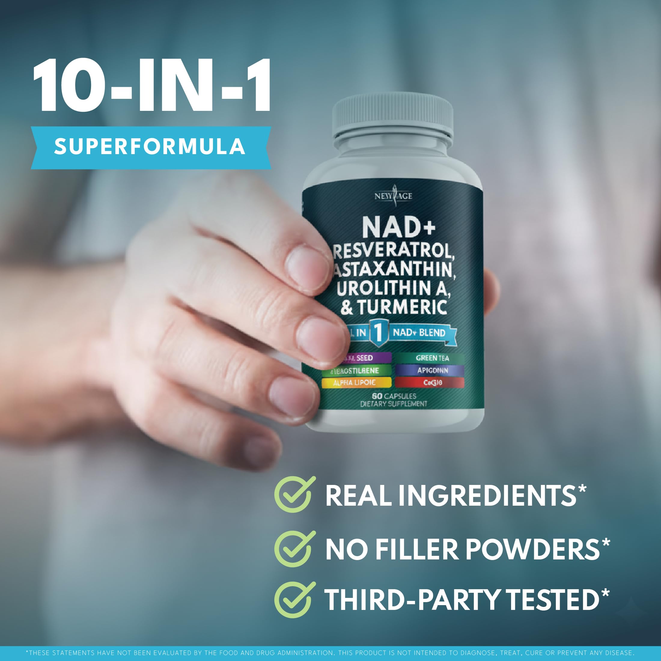 NAD+ Supplement with Astaxanthin, Urolithin A, Resveratrol & CoQ10 | Cellular Energy & Mitochondrial Support | Vegan, Non-GMO | 60 Count
