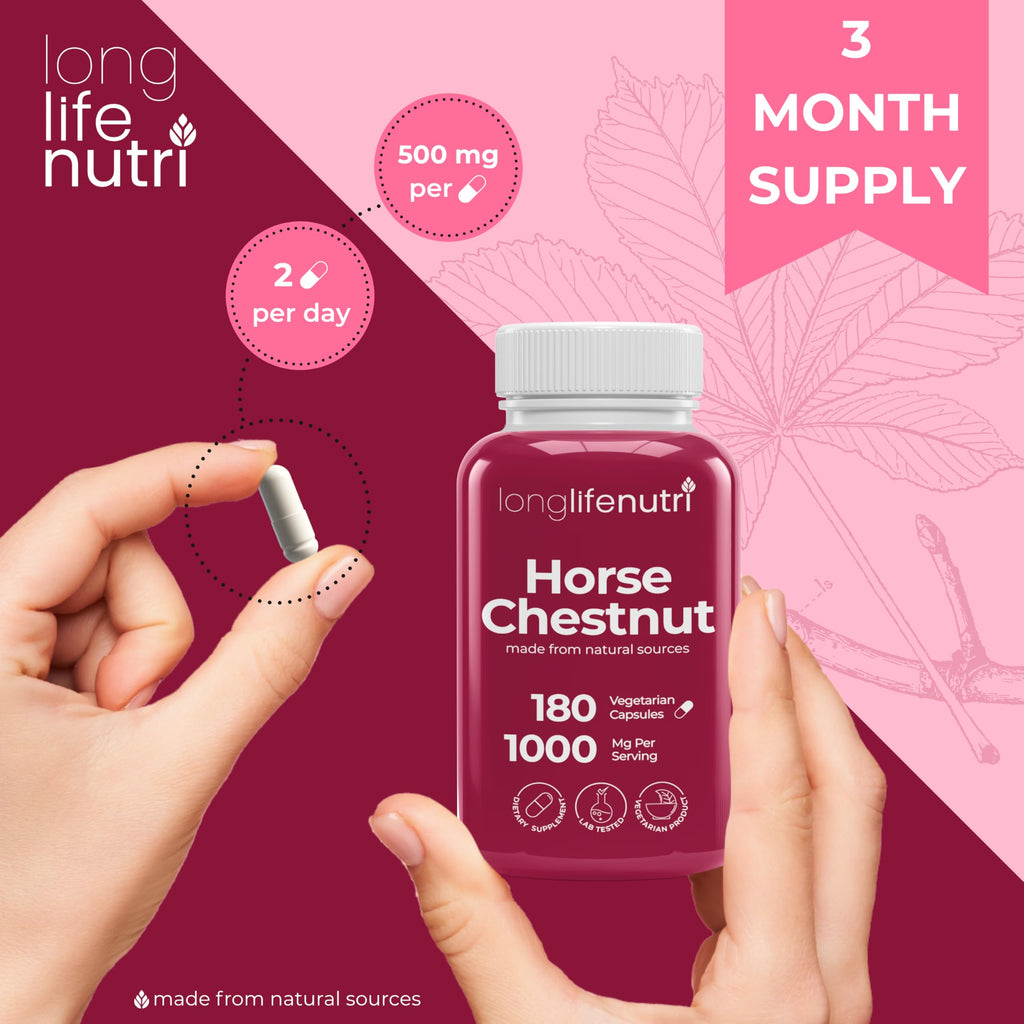 Horse Chestnut Extract 500mg - 180 Veg Capsules | Organic Daily Wellness & Circulation | Made in USA