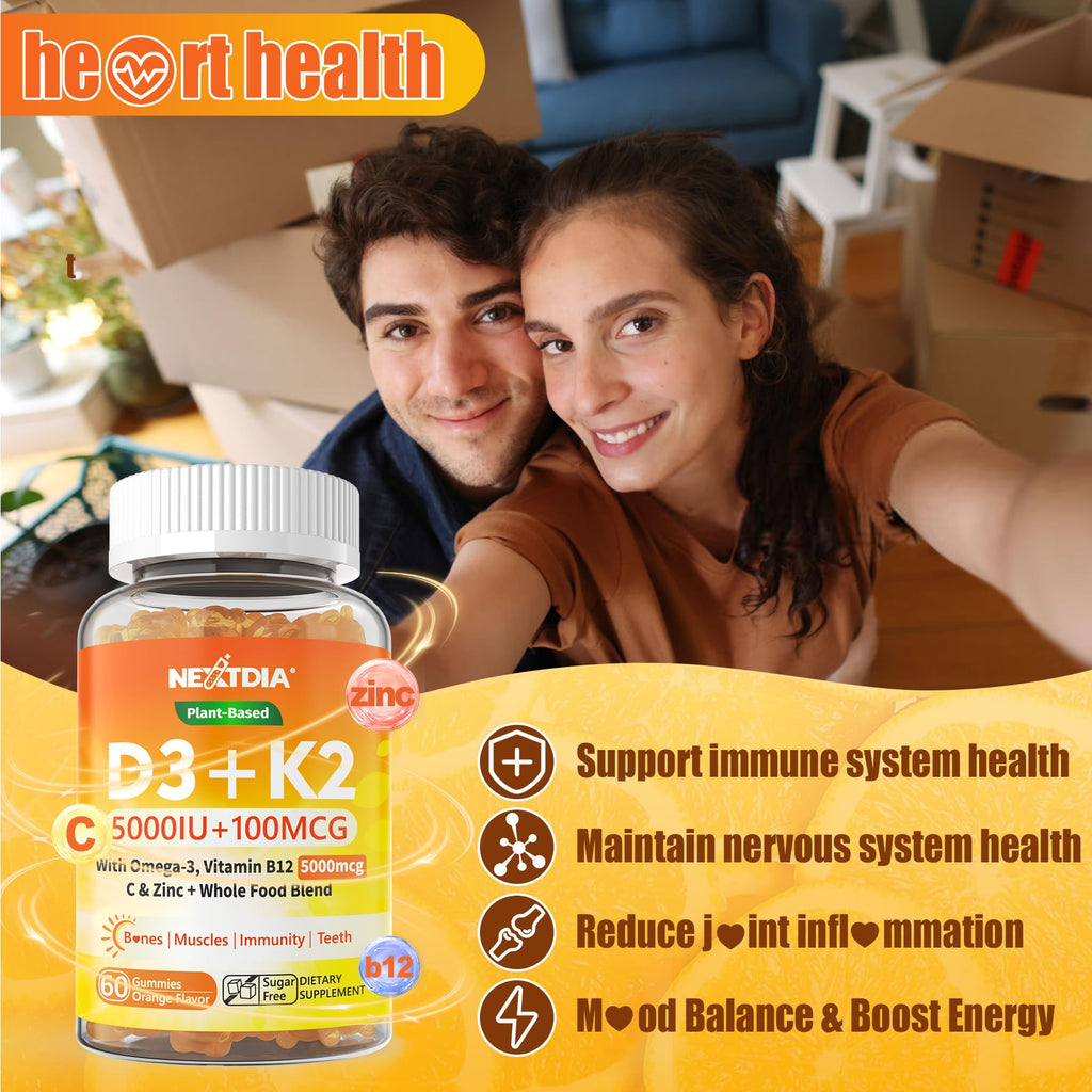Vitamin D3 K2 Gummies 5000/10000IU with Omega-3 & MK-7 – Bone & Immune Support