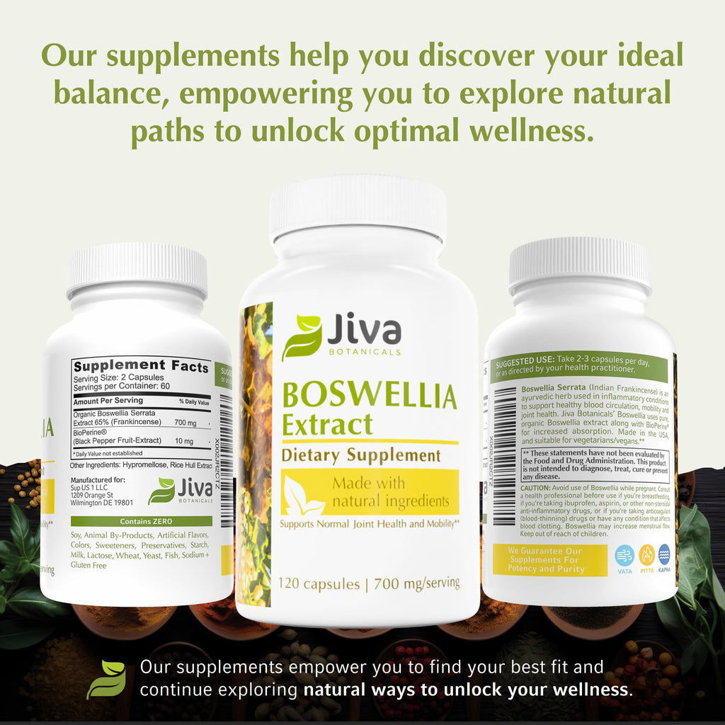 Jiva Botanicals Boswellia Extract Capsules 700mg per Serving – Joint Health Support with Black Pepper (BioPerine) – 120 Vegan Capsules