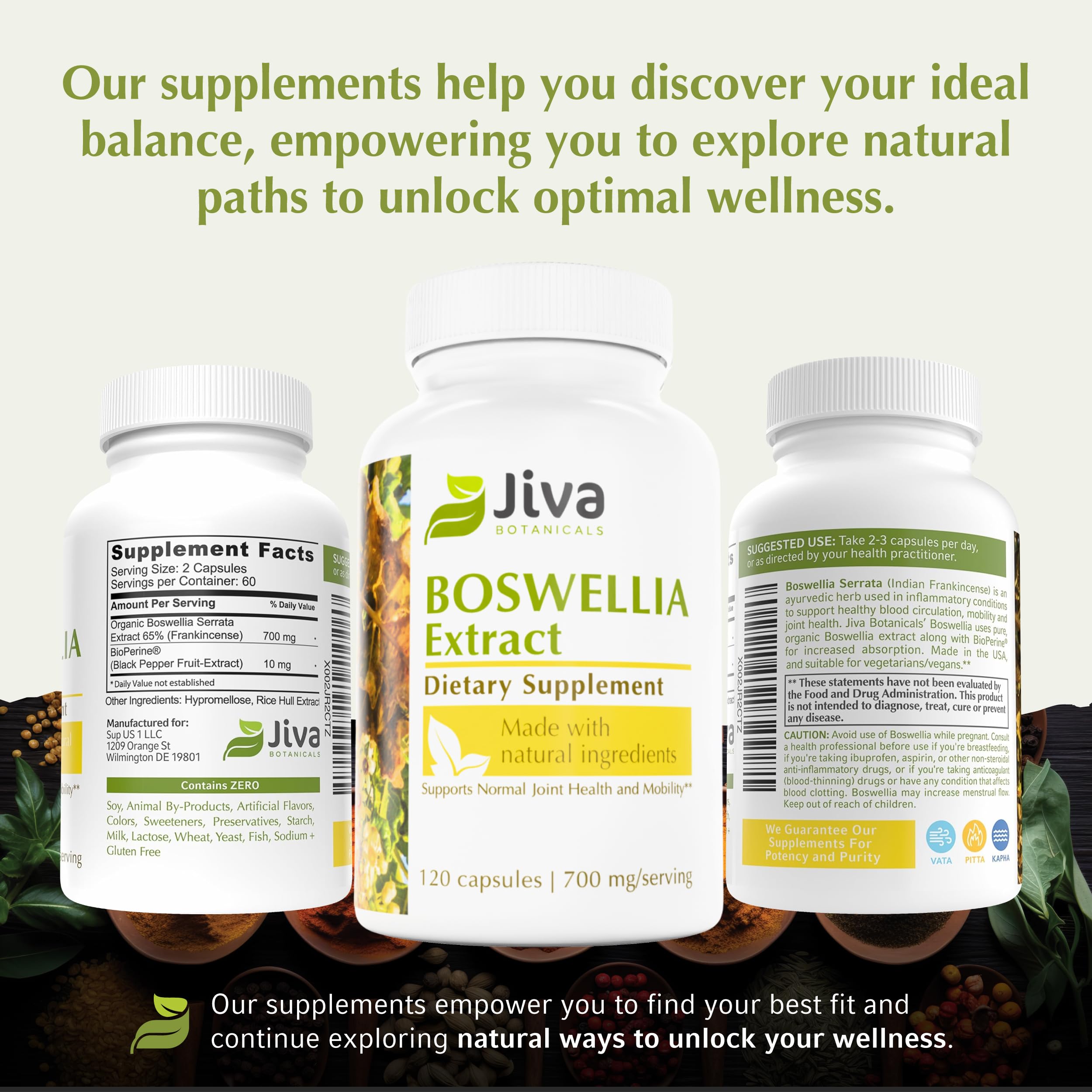 Jiva Botanicals Boswellia Extract Capsules 700mg per Serving – Joint Health Support with Black Pepper (BioPerine) – 120 Vegan Capsules
