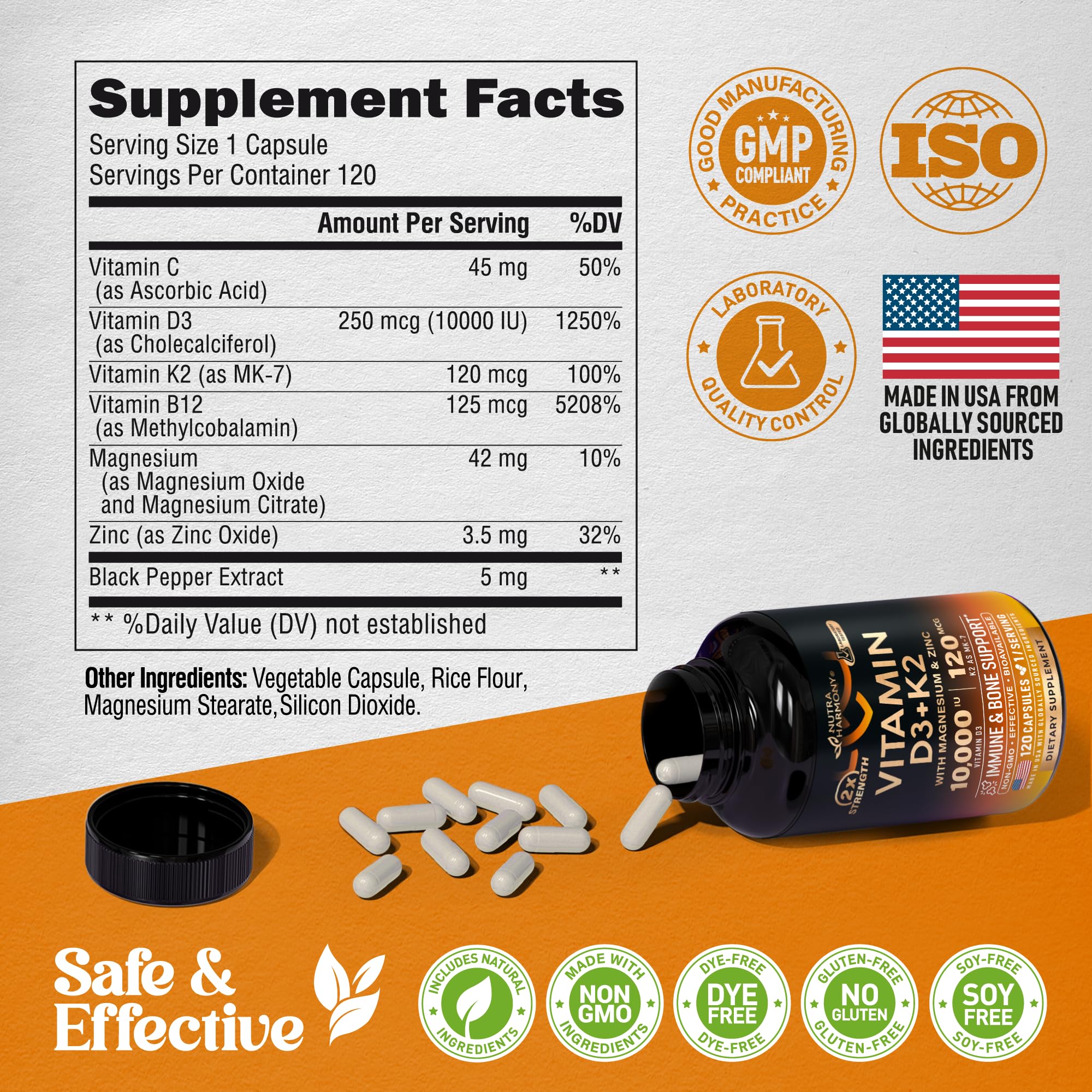 Vitamin D3 10000 IU + K2 MK-7 (120 caps) – Immune & Bone Support