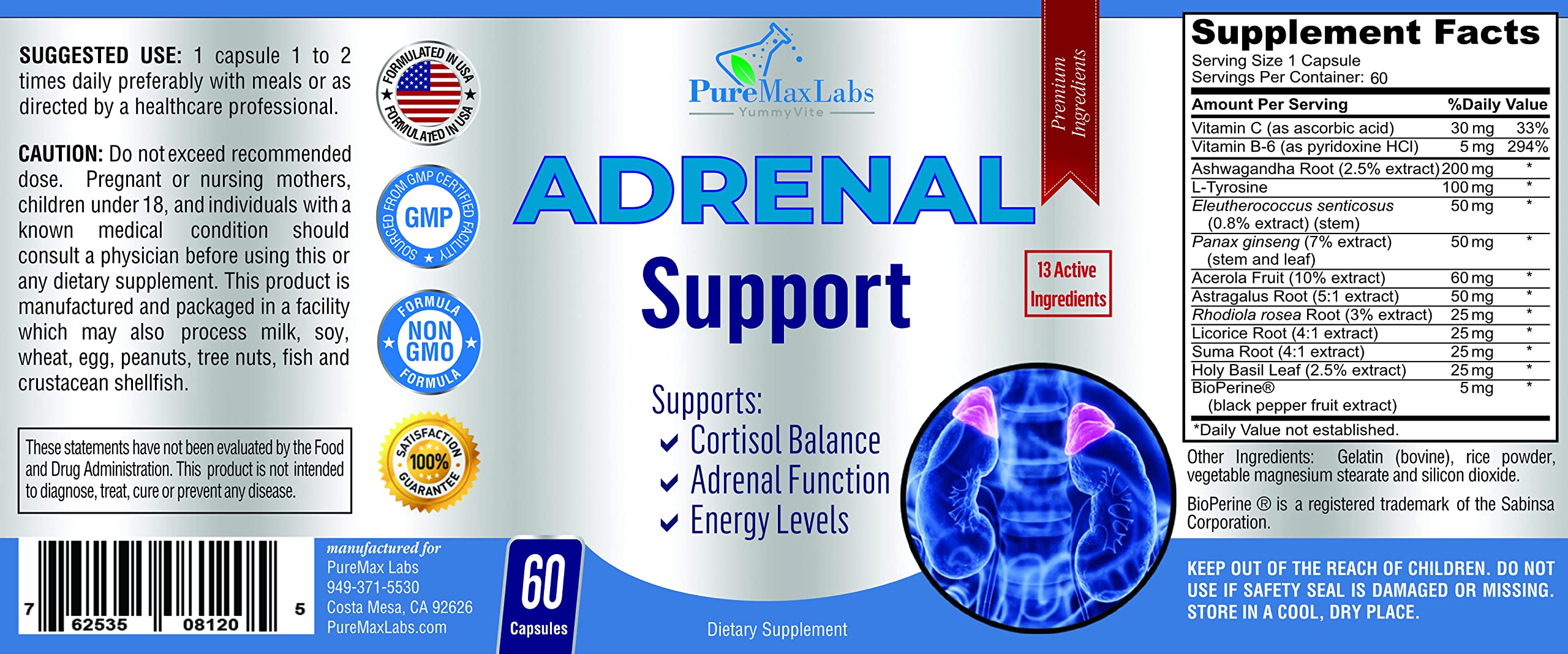 Adrenal Support — Cortisol Manager & Adrenal Health with Ashwagandha & L-Tyrosine | 60 Capsules