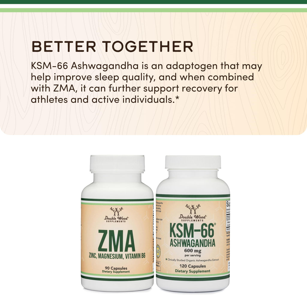 ZMA Supplement for Men and Women (Over 100% Daily Value of Zinc, Magnesium Aspartate, Vitamin B6) 501mg, 90 Capsules for Restfulness and Active Lifestyle Support by Double Wood Supplements