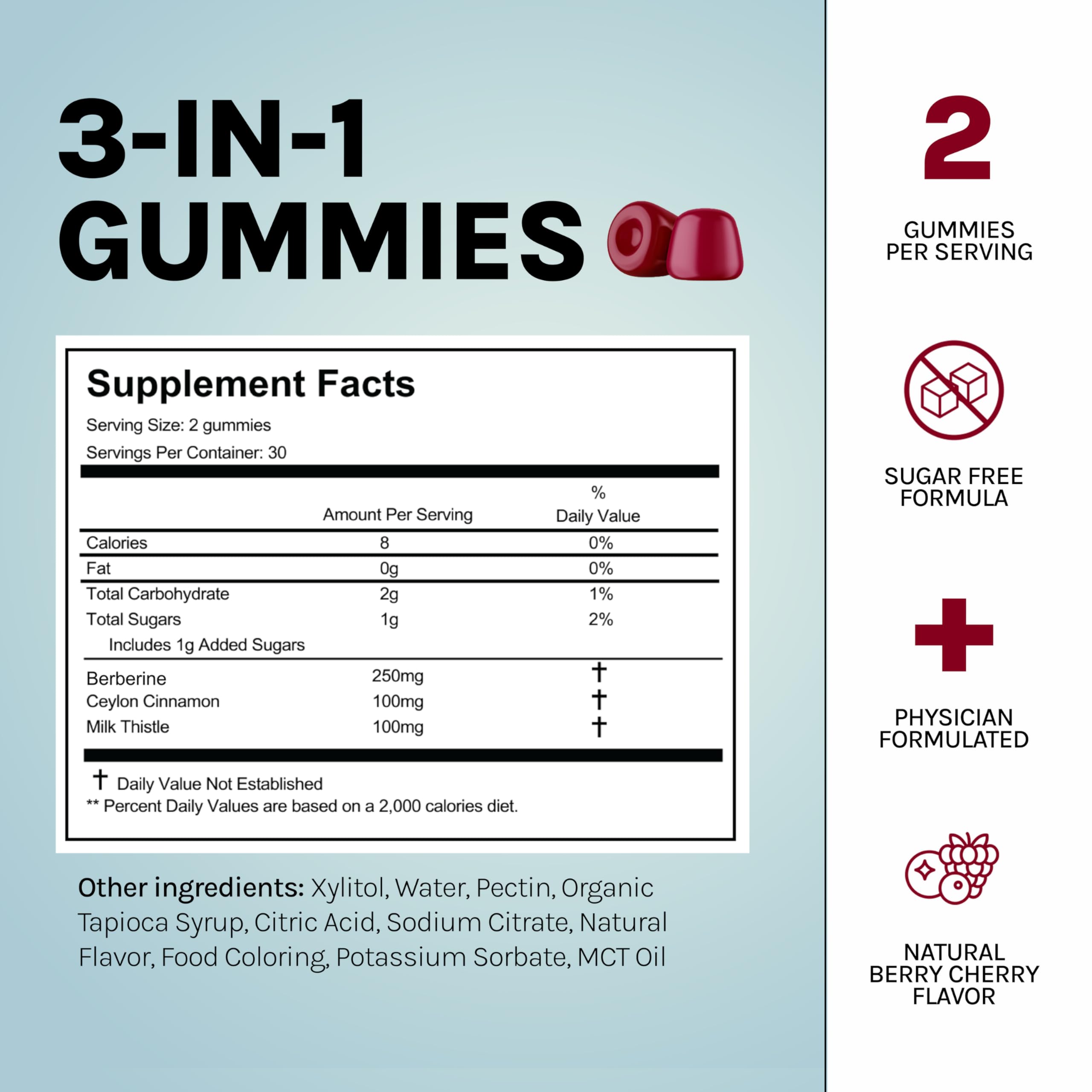 Vitamin Earth Berberine Gummies with Berberine HCL, Ceylon Cinnamon & Milk Thistle – Berry Cherry (60 Count)