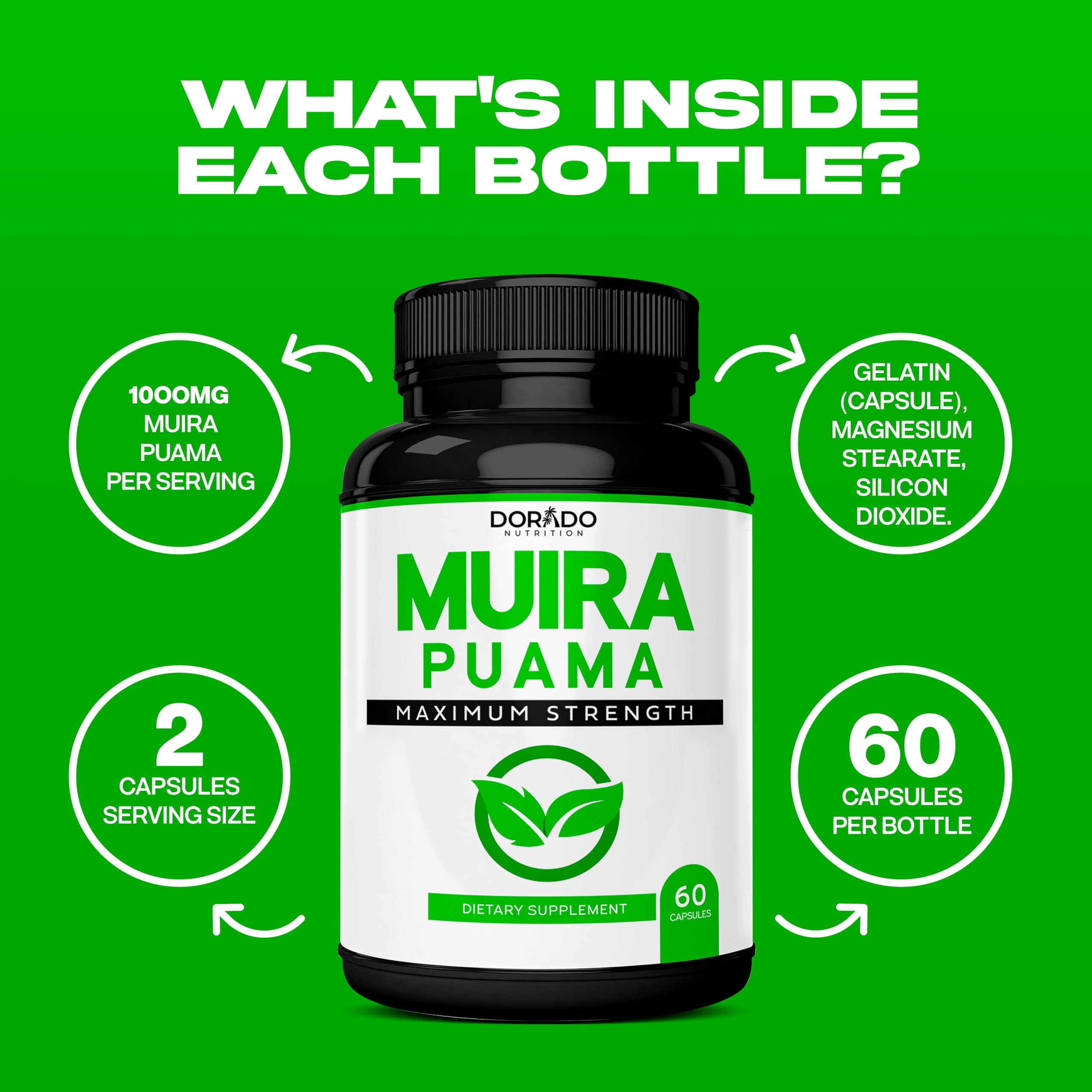 Muira Puama Root Extract 1000mg - 60 Capsules - USA Made, Non-GMO, Gluten Free