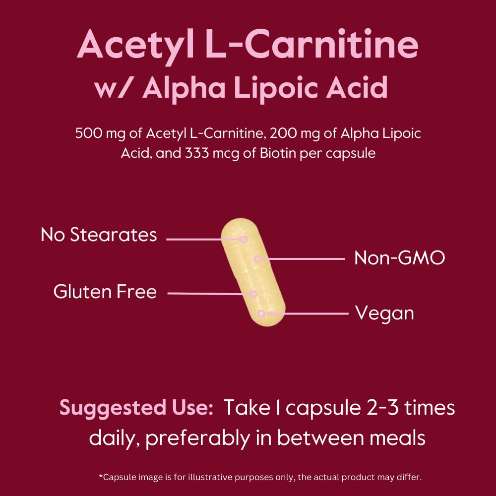 BESTVITE Acetyl L-Carnitine 500mg & Alpha Lipoic Acid 200mg per Capsule with Biotin (120 Vegetarian Capsules) - No Stearates - Vegan - Non GMO - Gluten Free