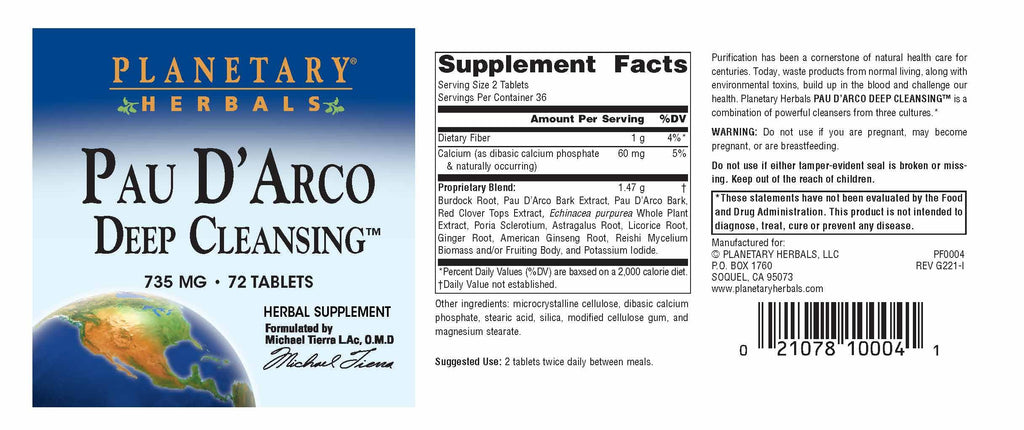 Planetary Herbals Pau D'Arco Deep Cleansing – 735 mg Herbal Supplement (72 Tablets)