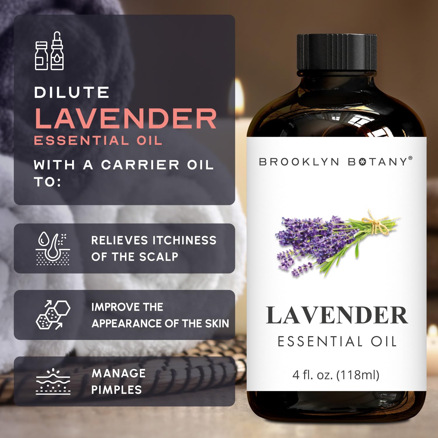 Brooklyn Botany Lavender Essential Oil – 4oz, 100% Pure & Natural, Premium Grade with Dropper