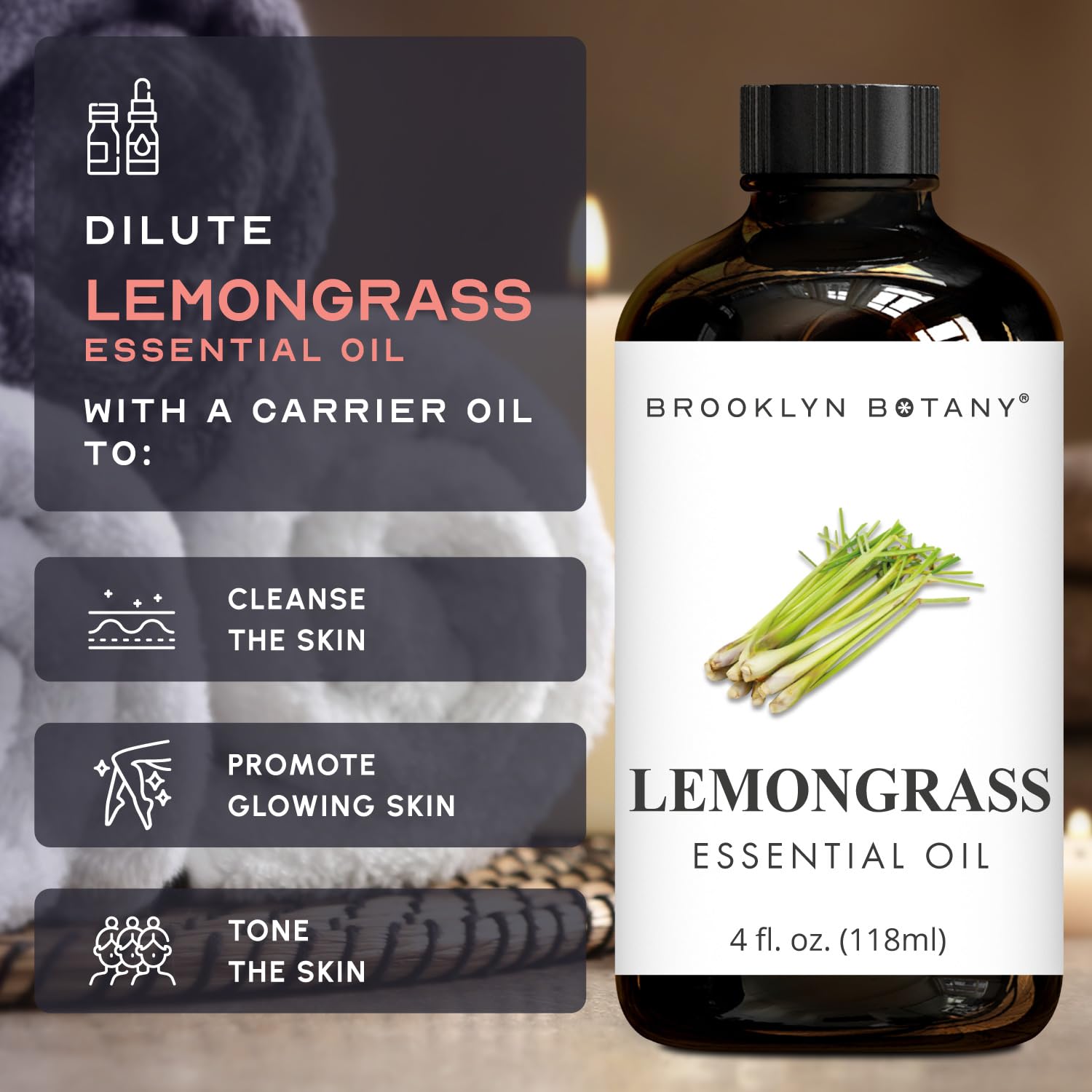 Brooklyn Botany Lemongrass Essential Oil - 4 oz | Pure & Natural, Premium Grade