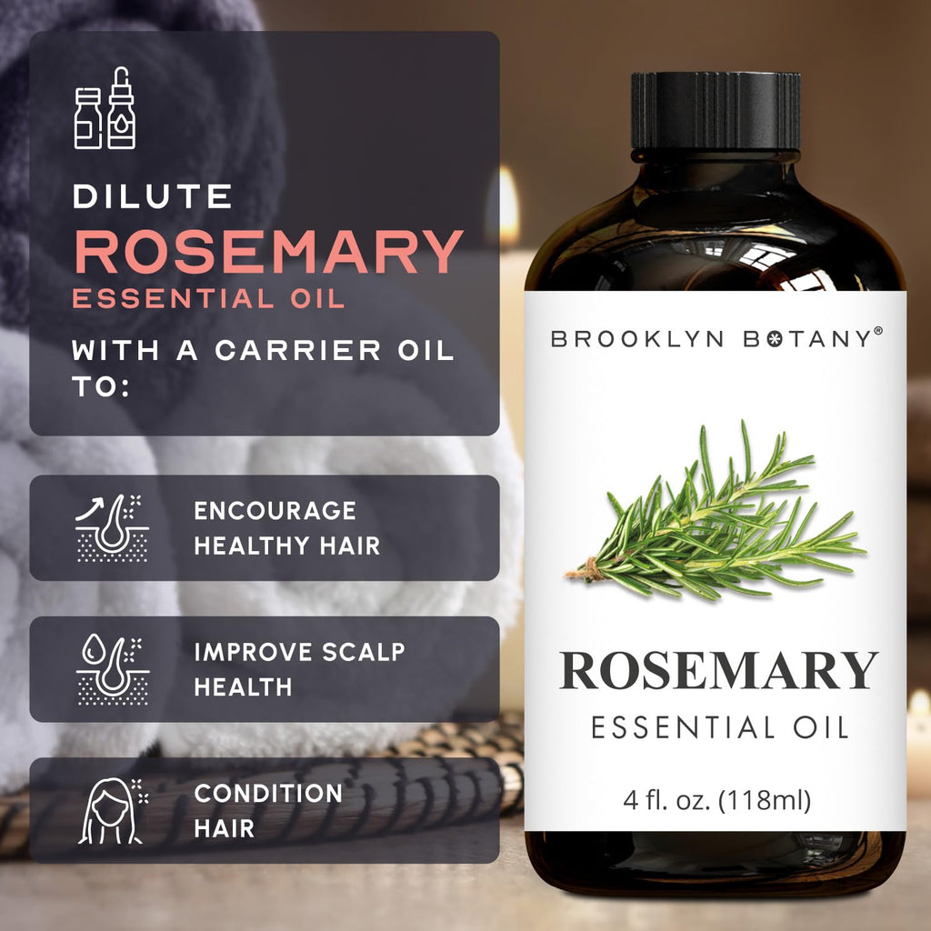 Brooklyn Botany Rosemary Essential Oil - 4 fl oz - 100% Pure & Natural - Premium Grade with Dropper