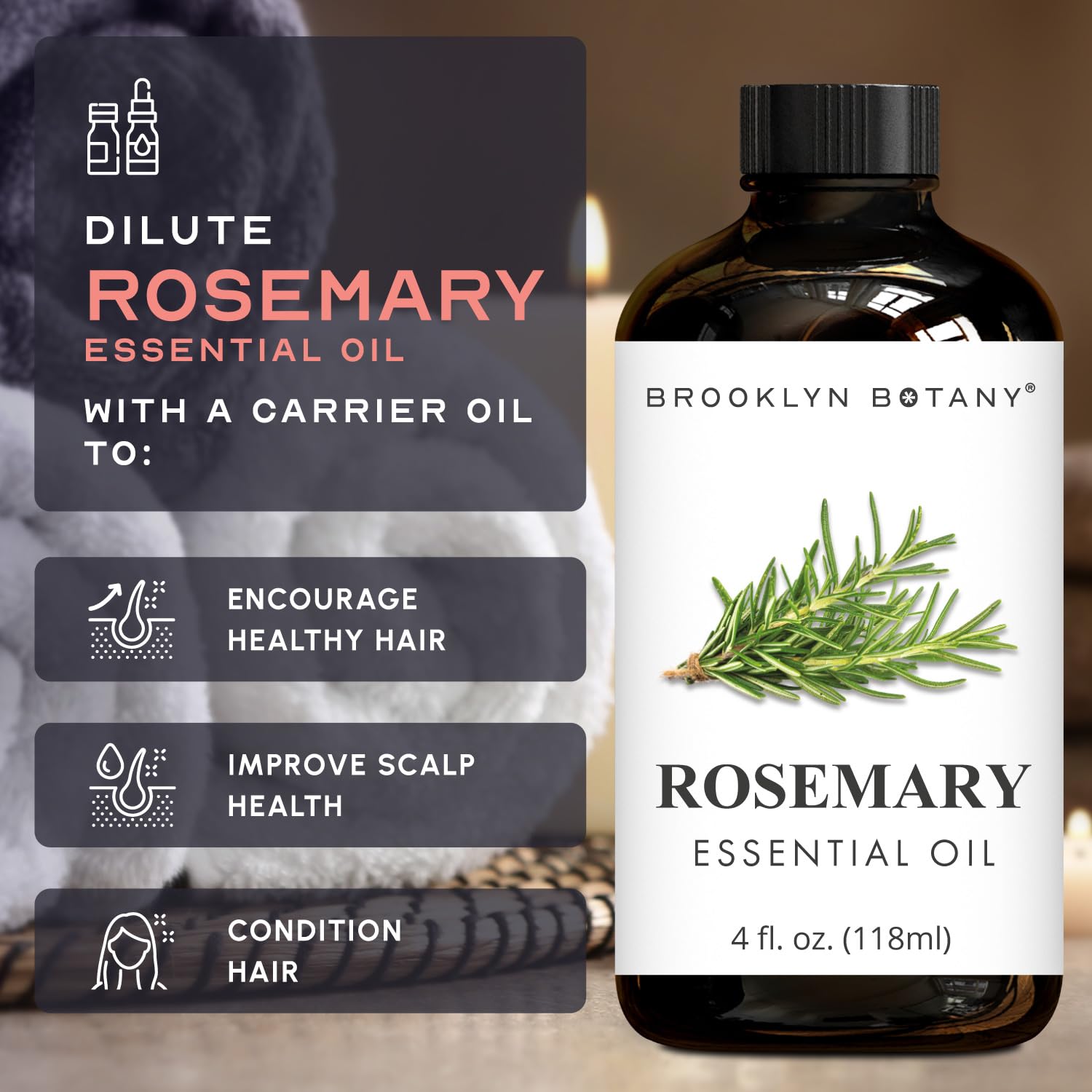 Brooklyn Botany Rosemary Essential Oil - 4 fl oz - 100% Pure & Natural - Premium Grade with Dropper