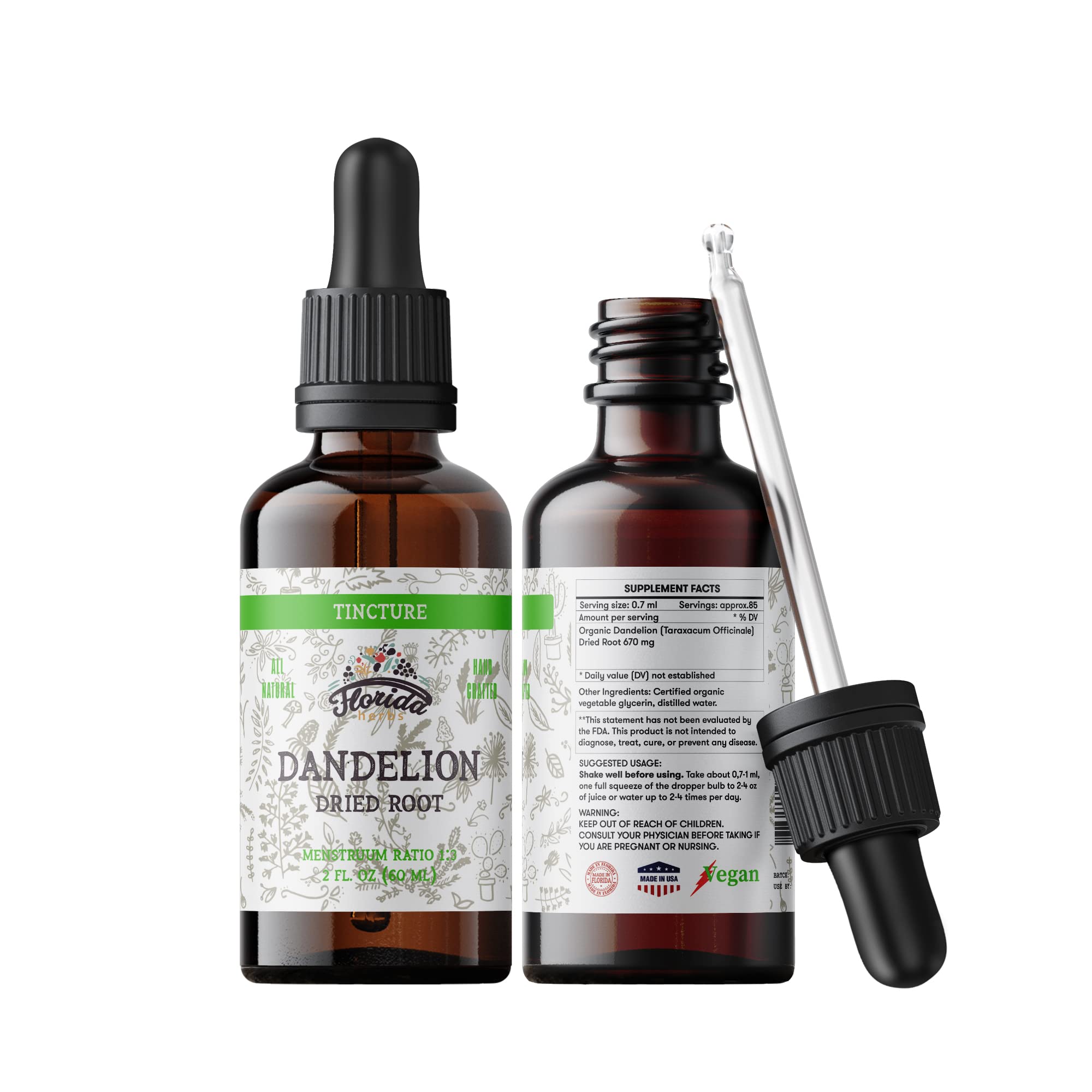 Dandelion Root Tincture Organic Dandelion Extract – 2 oz, 685 mg | Non-GMO