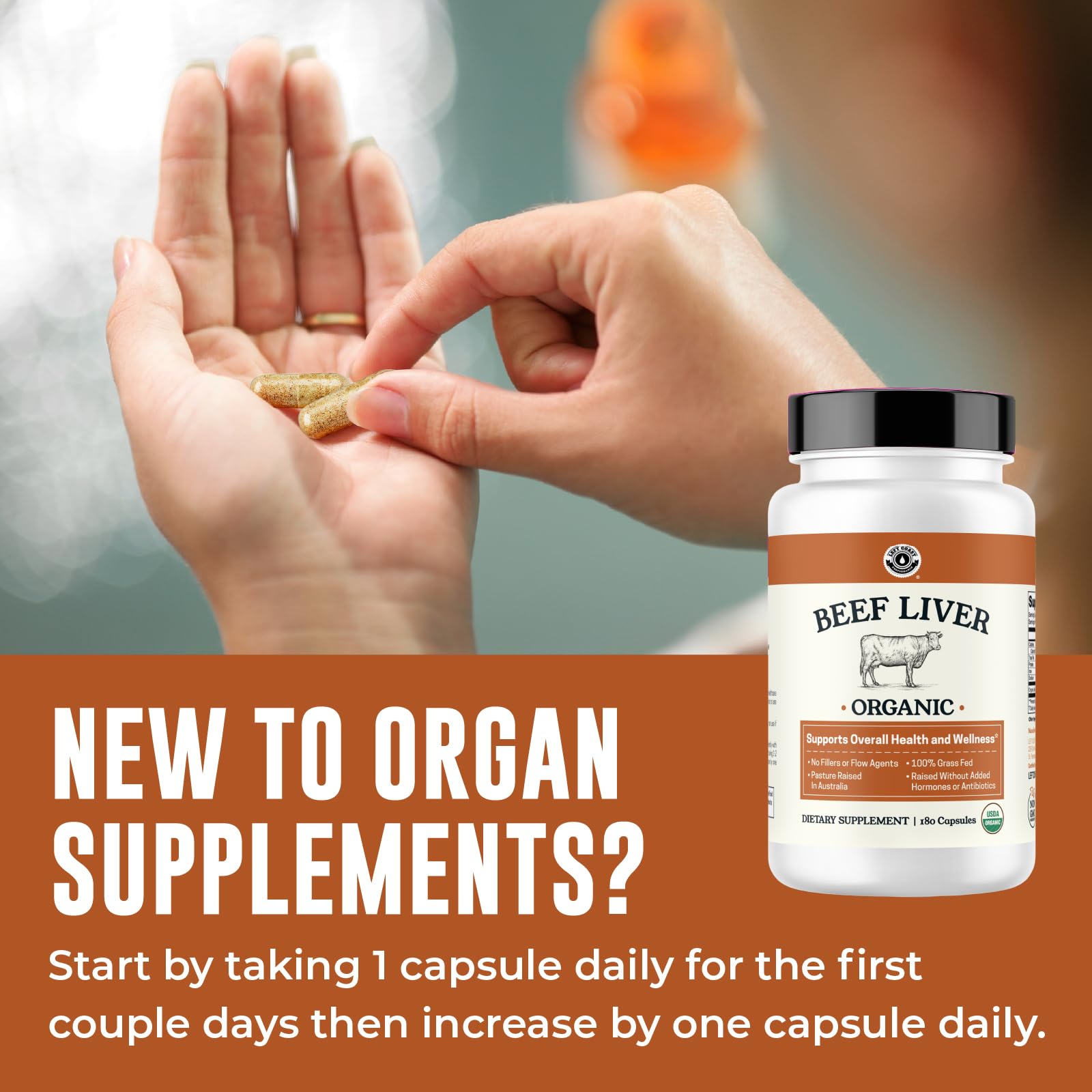 USDA Organic Beef Liver Capsules – Grass-Fed & Pasture-Raised in Australia | 180 Capsules
